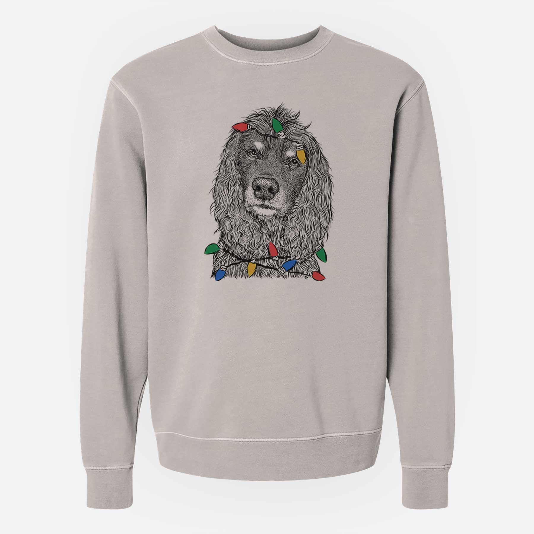 Christmas Lights Marley Boy the American Cocker Spaniel - Unisex Pigment Dyed Crew Sweatshirt