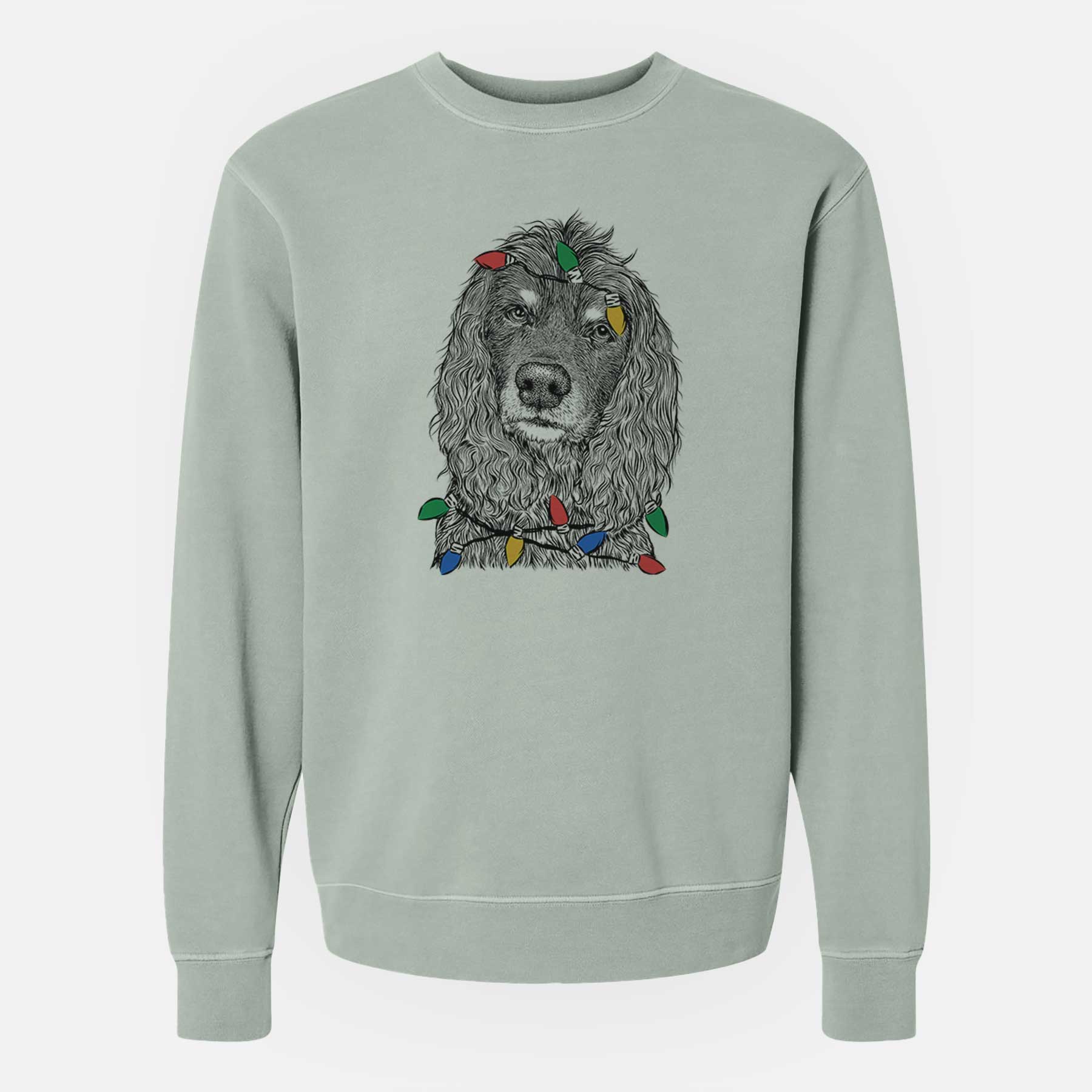 Christmas Lights Marley Boy the American Cocker Spaniel - Unisex Pigment Dyed Crew Sweatshirt