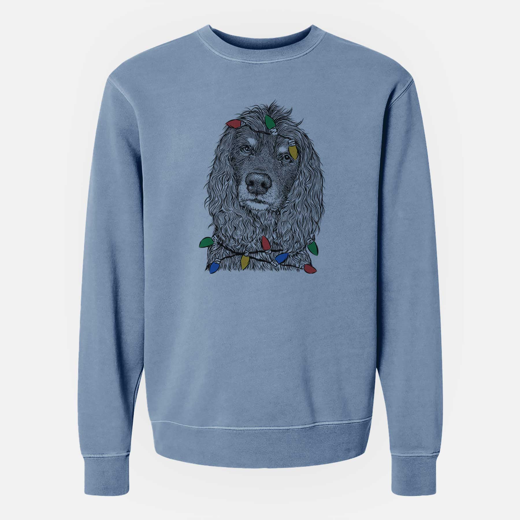 Christmas Lights Marley Boy the American Cocker Spaniel - Unisex Pigment Dyed Crew Sweatshirt