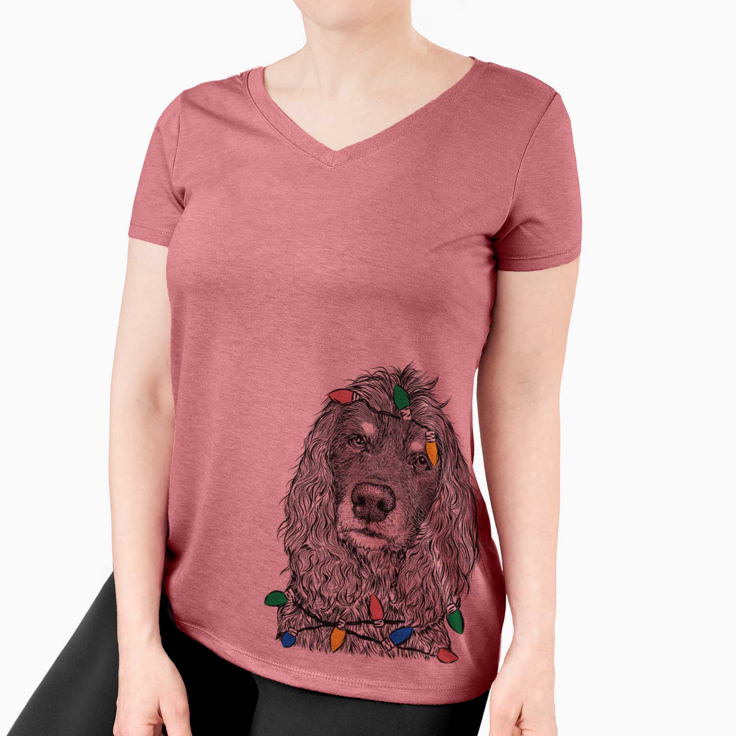 Christmas Lights Marley Boy the American Cocker Spaniel - Women's V-neck Shirt