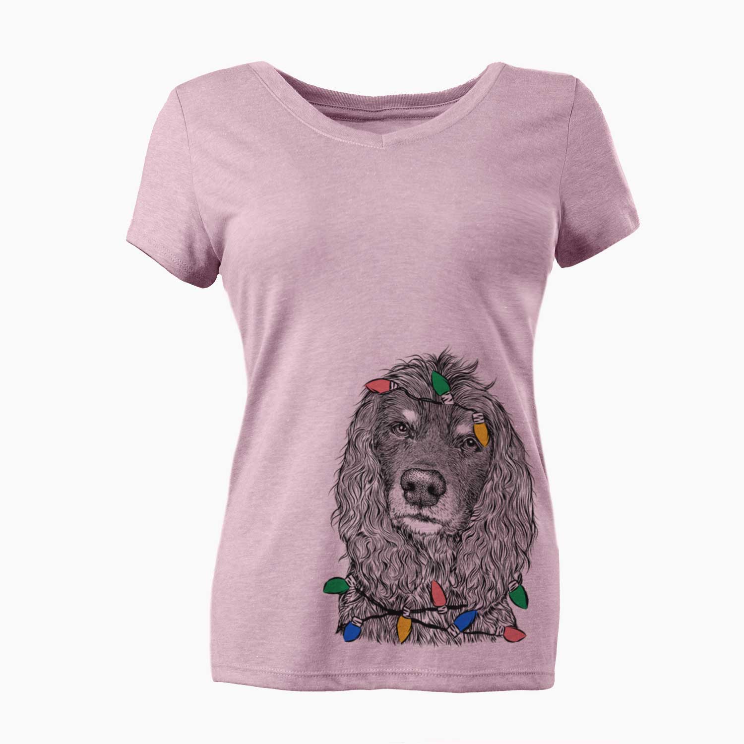 Christmas Lights Marley Boy the American Cocker Spaniel - Women's V-neck Shirt