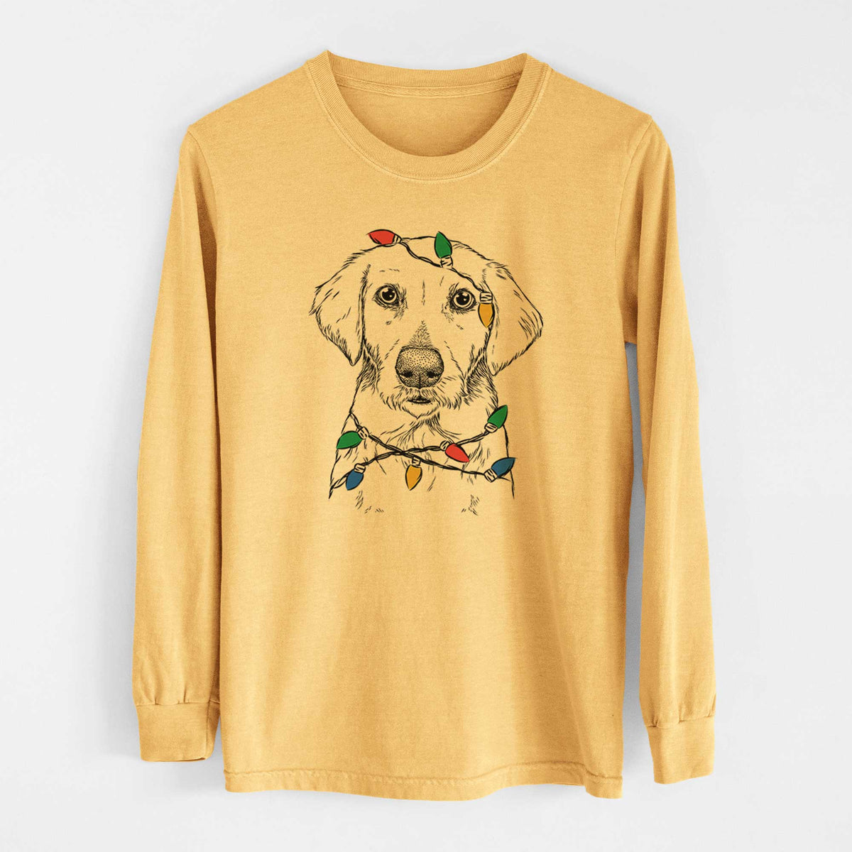 Christmas Lights Marley Sue the Labradoodle - Heavyweight 100% Cotton Long Sleeve