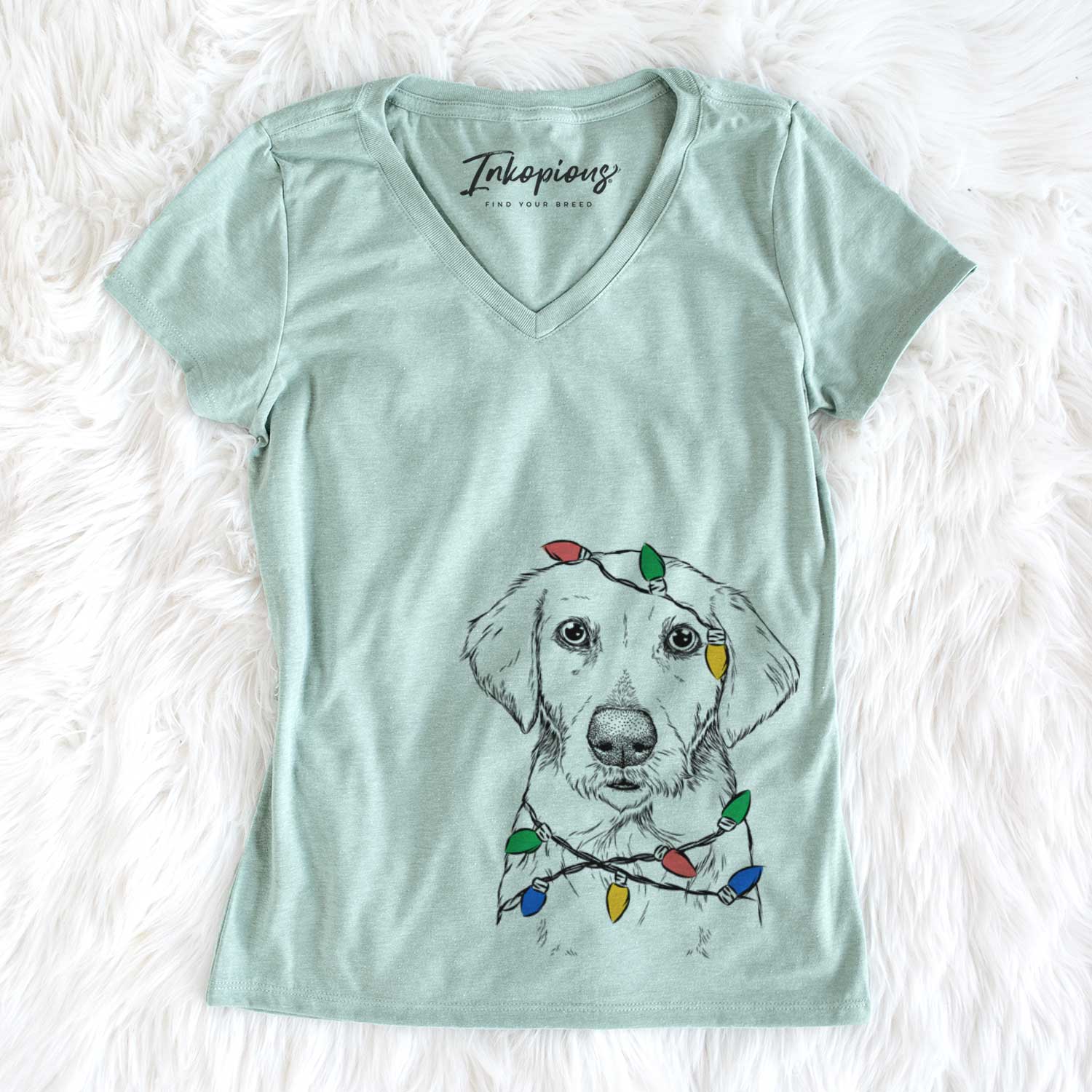 Christmas Lights Marley Sue the Labradoodle - Women's V-neck Shirt