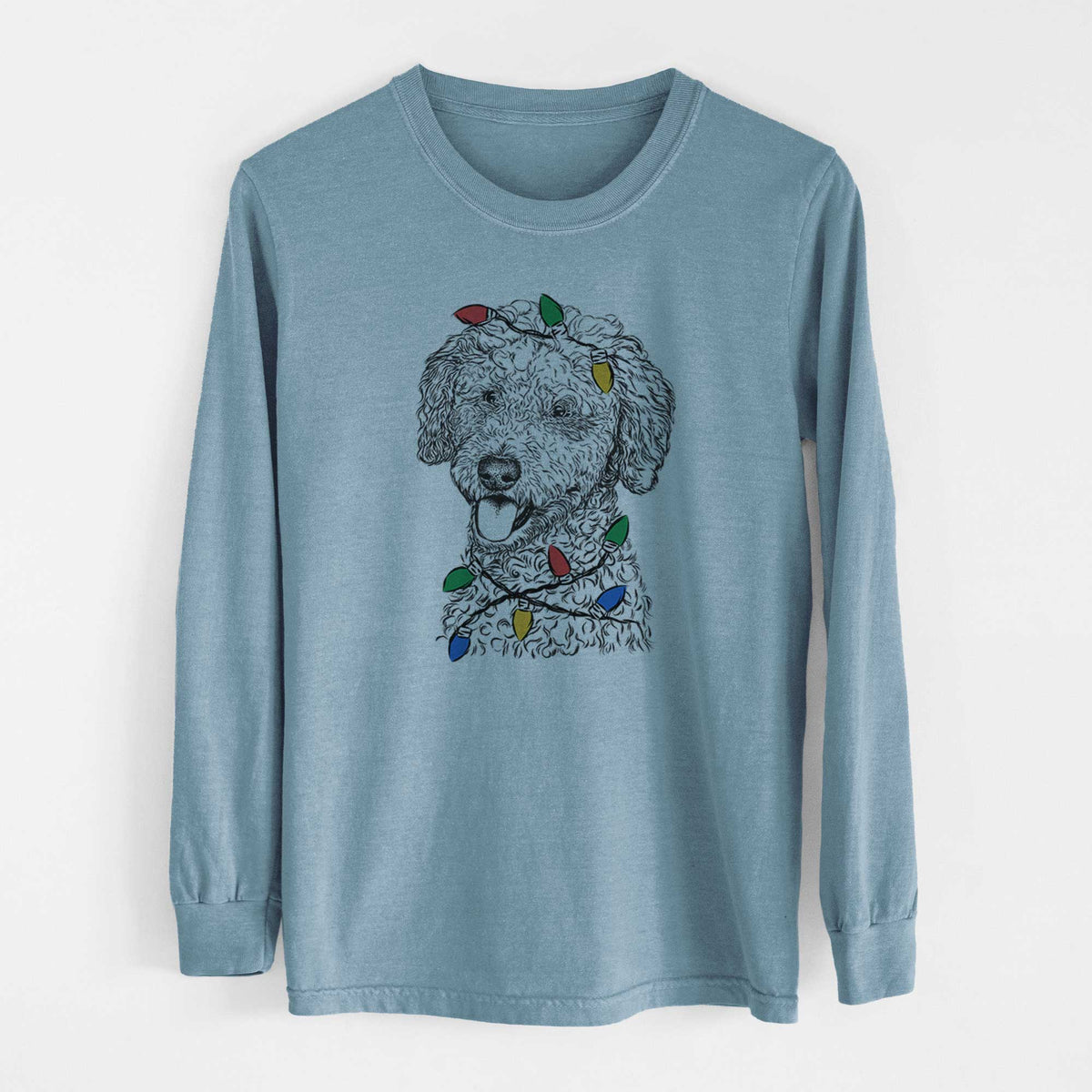 Christmas Lights Marlow the Goldendoodle - Heavyweight 100% Cotton Long Sleeve