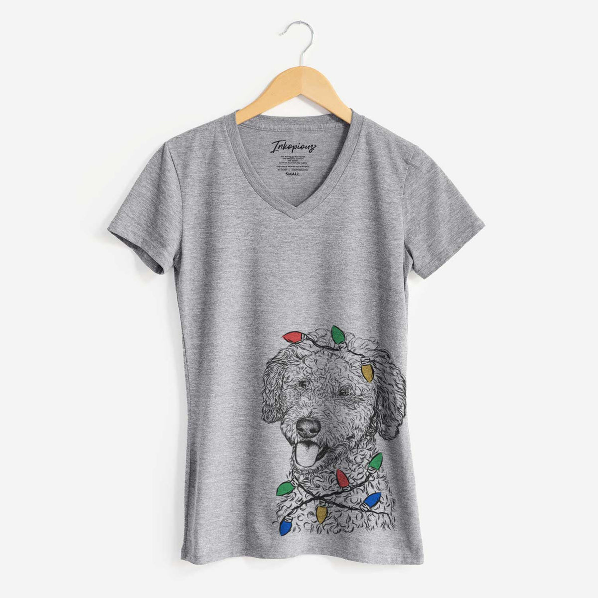 Christmas Lights Marlow the Goldendoodle - Women's V-neck Shirt