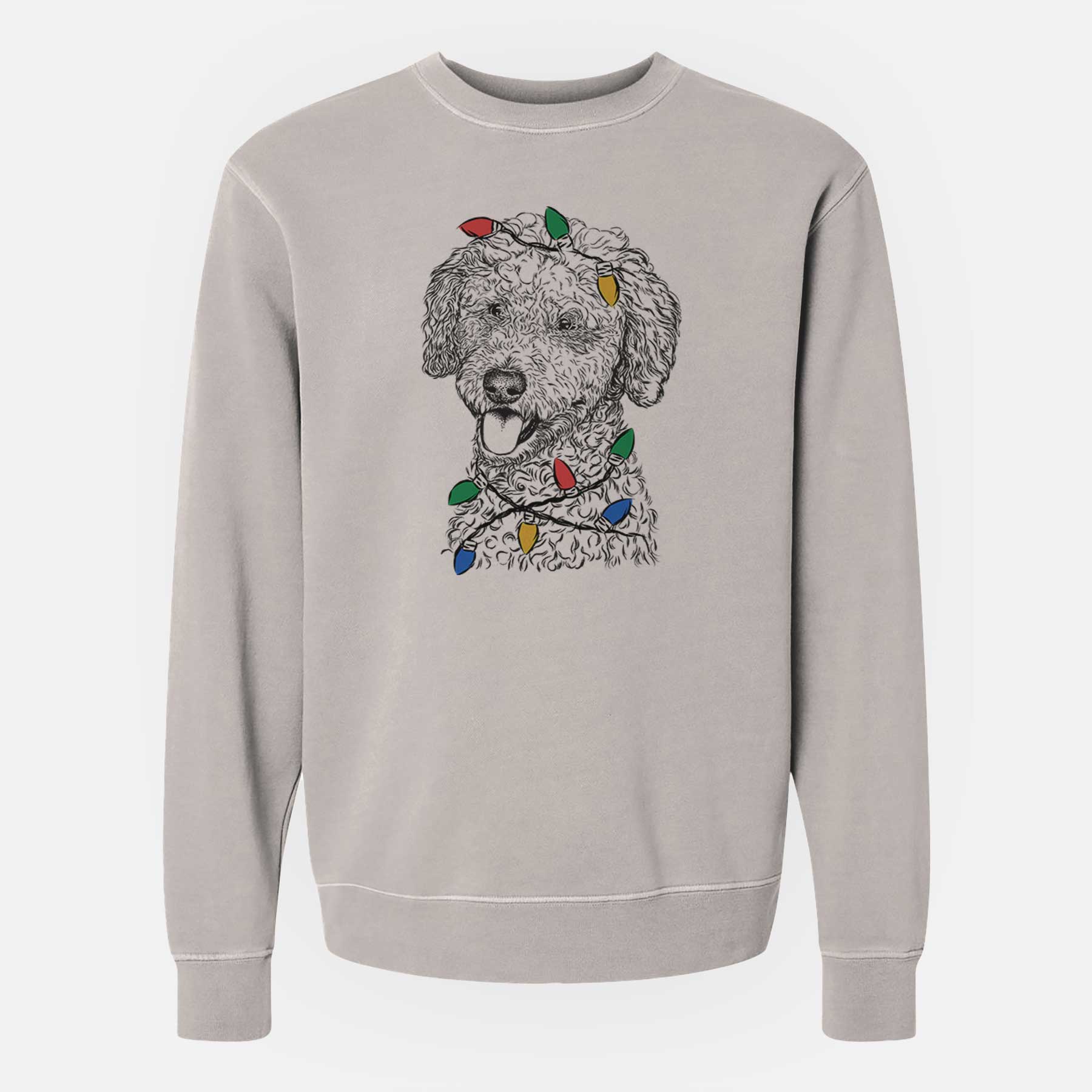 Christmas Lights Marlow the Goldendoodle - Unisex Pigment Dyed Crew Sweatshirt