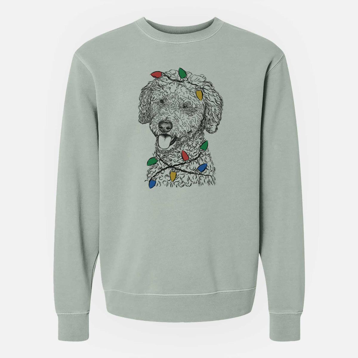Christmas Lights Marlow the Goldendoodle - Unisex Pigment Dyed Crew Sweatshirt
