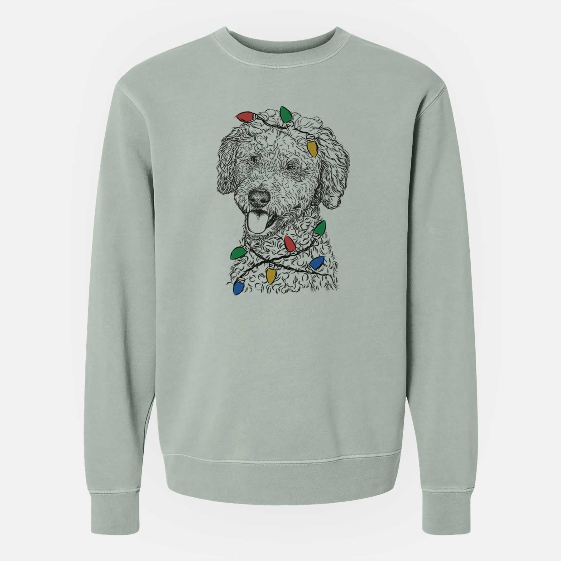 Christmas Lights Marlow the Goldendoodle - Unisex Pigment Dyed Crew Sweatshirt