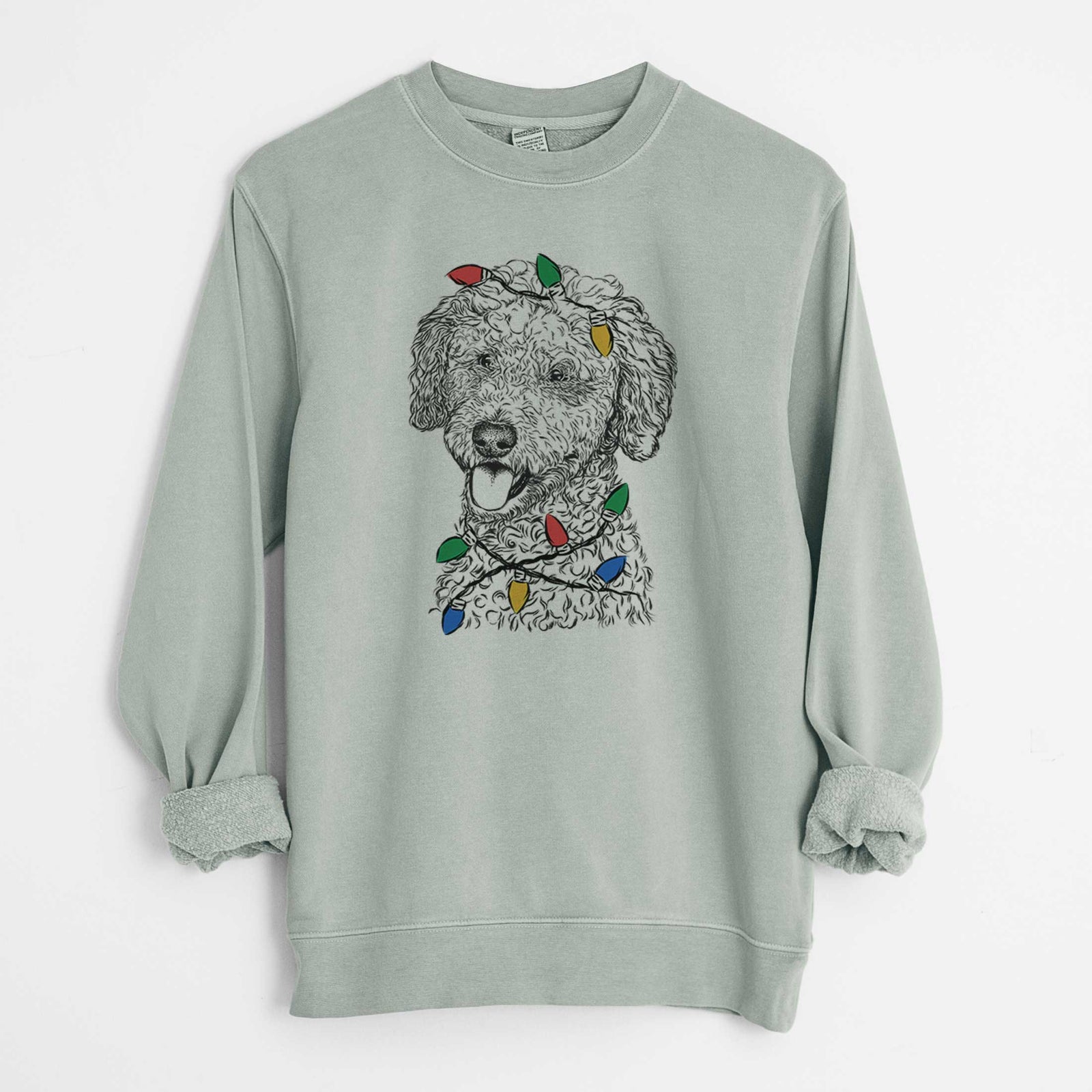 Christmas Lights Marlow the Goldendoodle - Unisex Pigment Dyed Crew Sweatshirt
