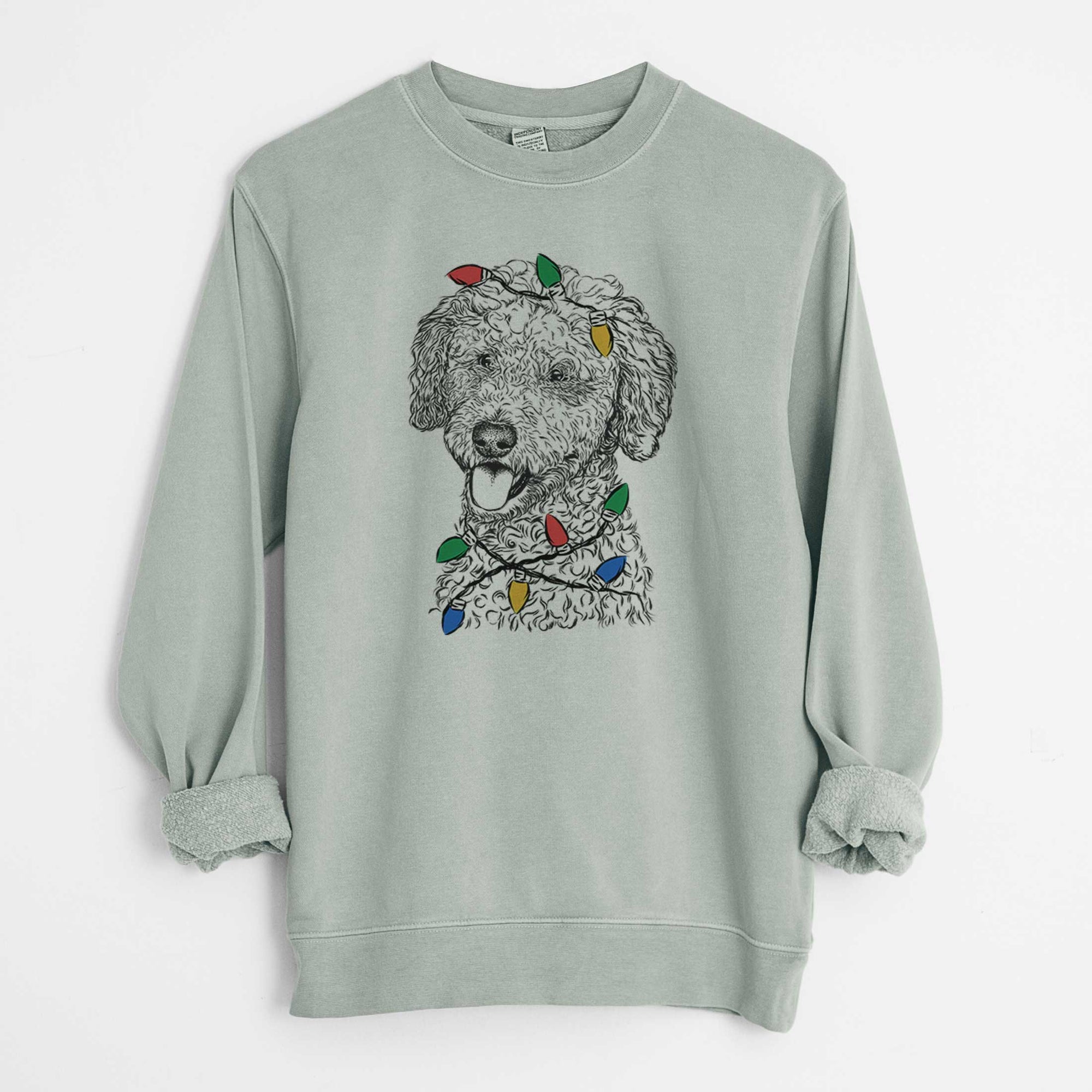 Christmas Lights Marlow the Goldendoodle - Unisex Pigment Dyed Crew Sweatshirt