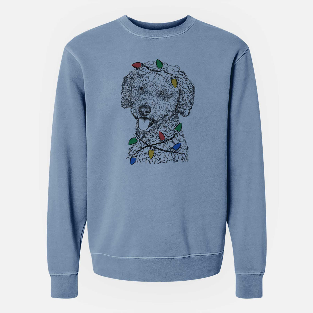 Christmas Lights Marlow the Goldendoodle - Unisex Pigment Dyed Crew Sweatshirt