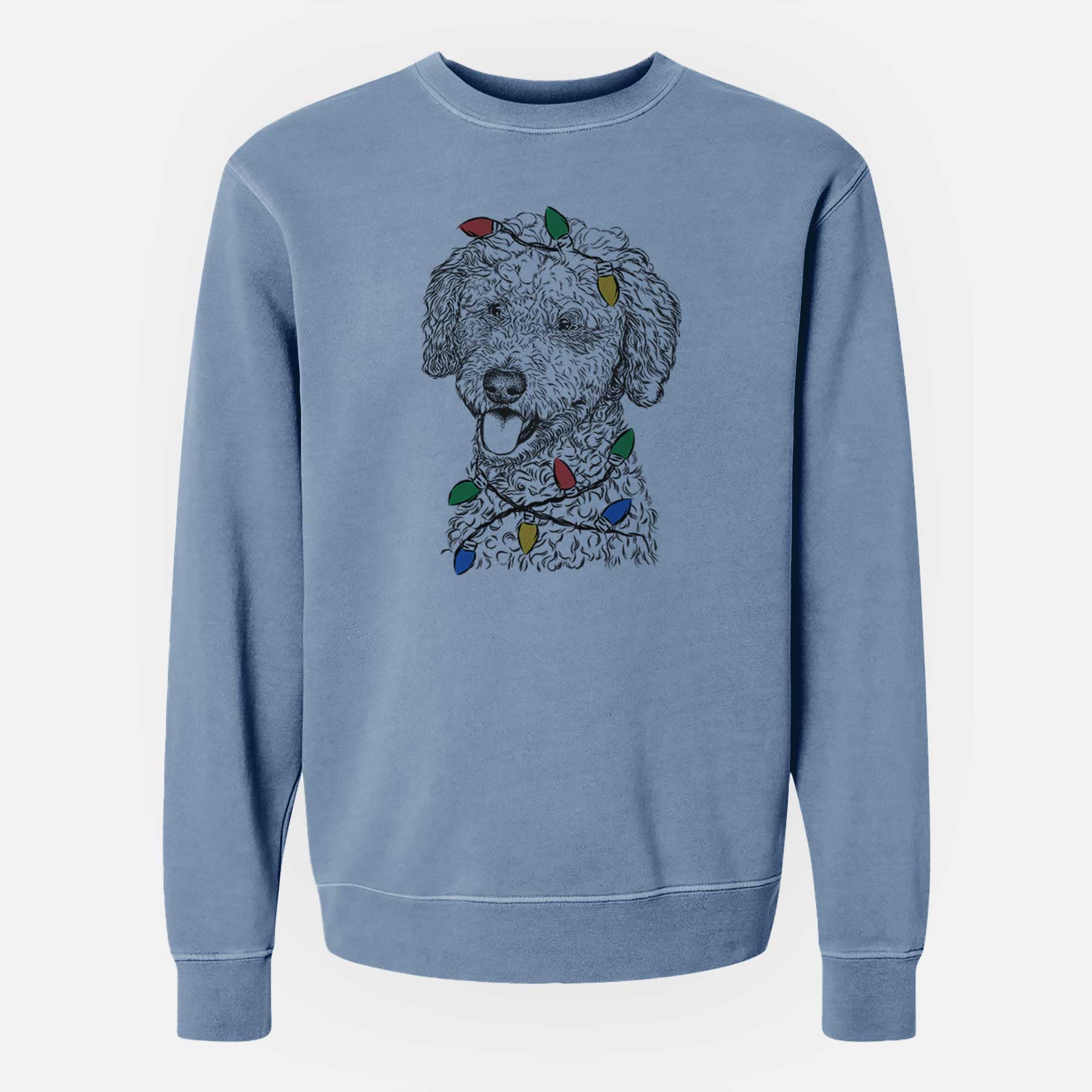 Christmas Lights Marlow the Goldendoodle - Unisex Pigment Dyed Crew Sweatshirt