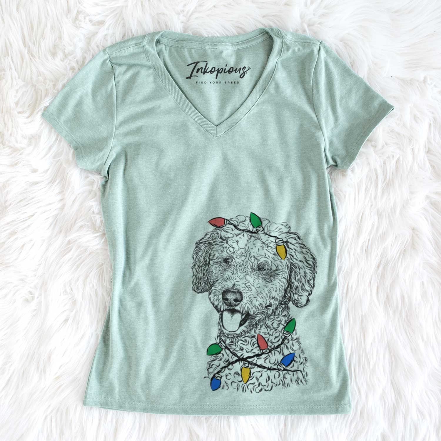 Christmas Lights Marlow the Goldendoodle - Women's V-neck Shirt