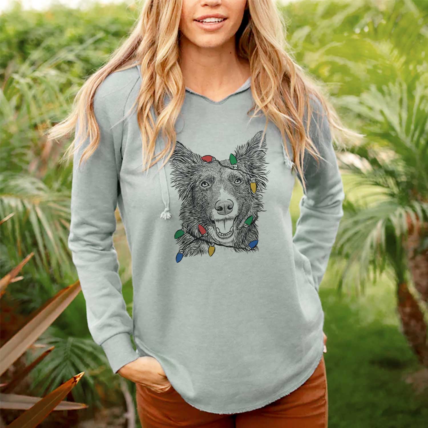 Christmas Lights Marti the Border Collie - Cali Wave Hooded Sweatshirt