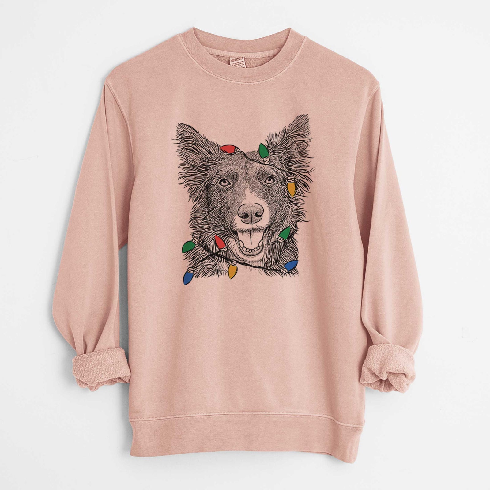 Christmas Lights Marti the Border Collie - Unisex Pigment Dyed Crew Sweatshirt