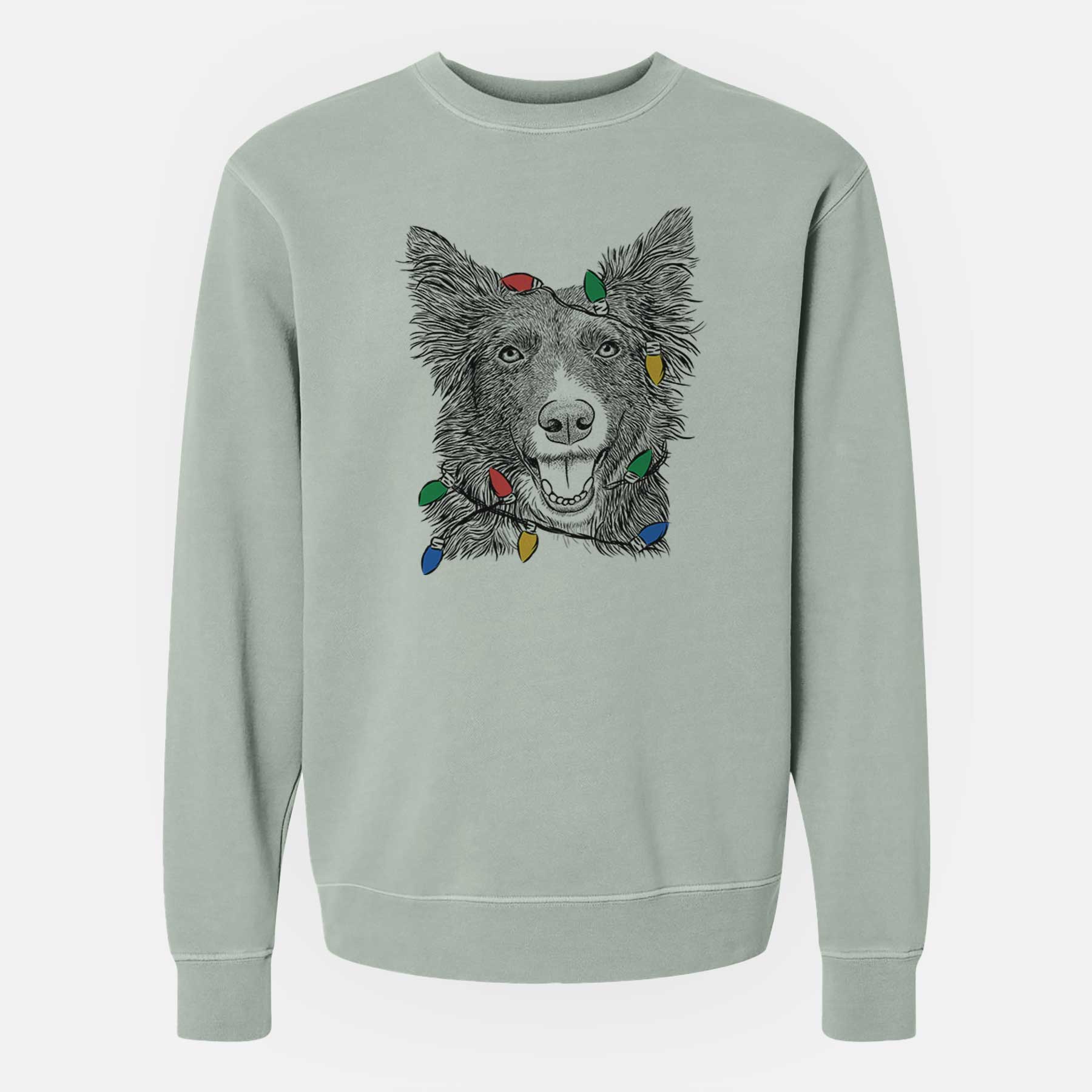 Christmas Lights Marti the Border Collie - Unisex Pigment Dyed Crew Sweatshirt