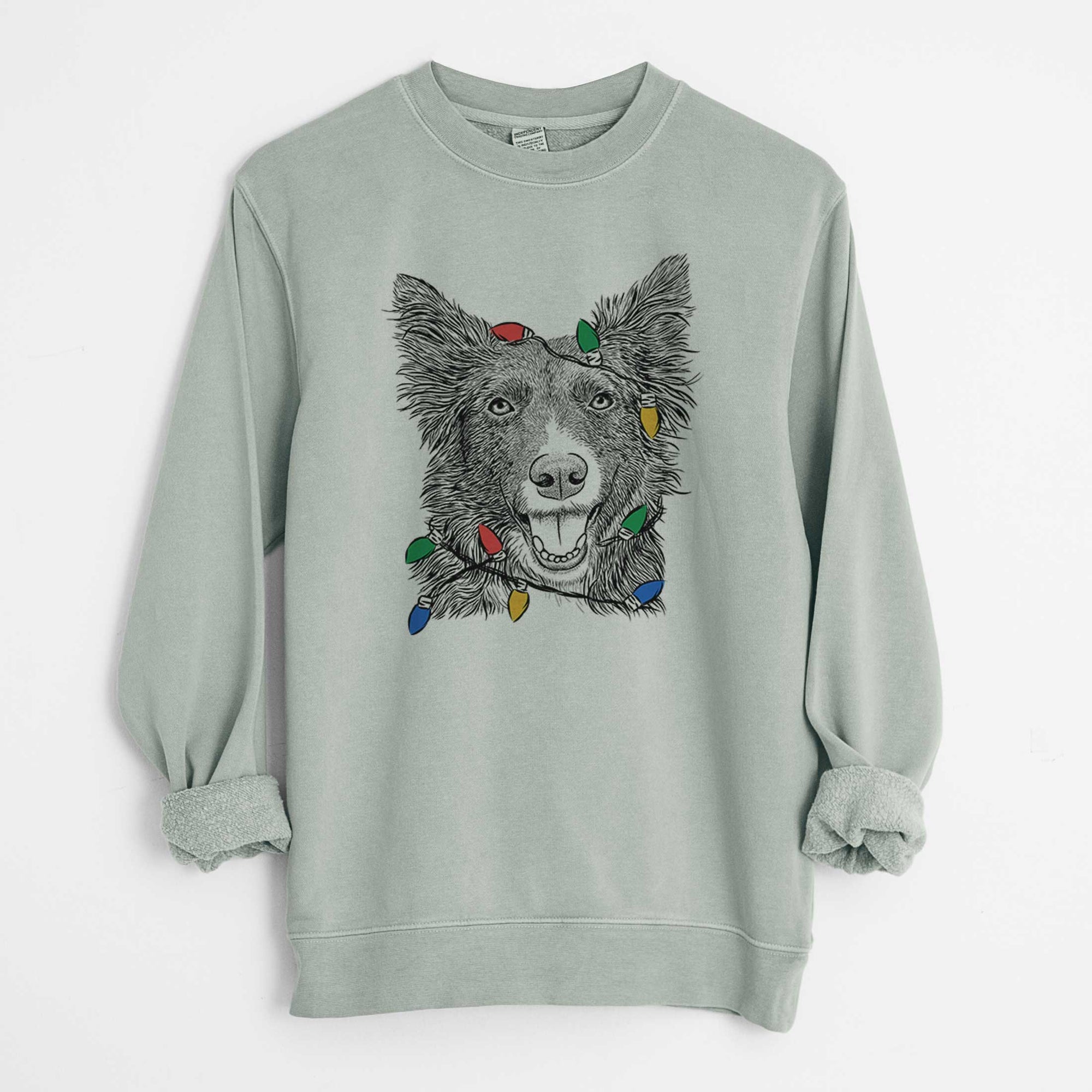 Christmas Lights Marti the Border Collie - Unisex Pigment Dyed Crew Sweatshirt