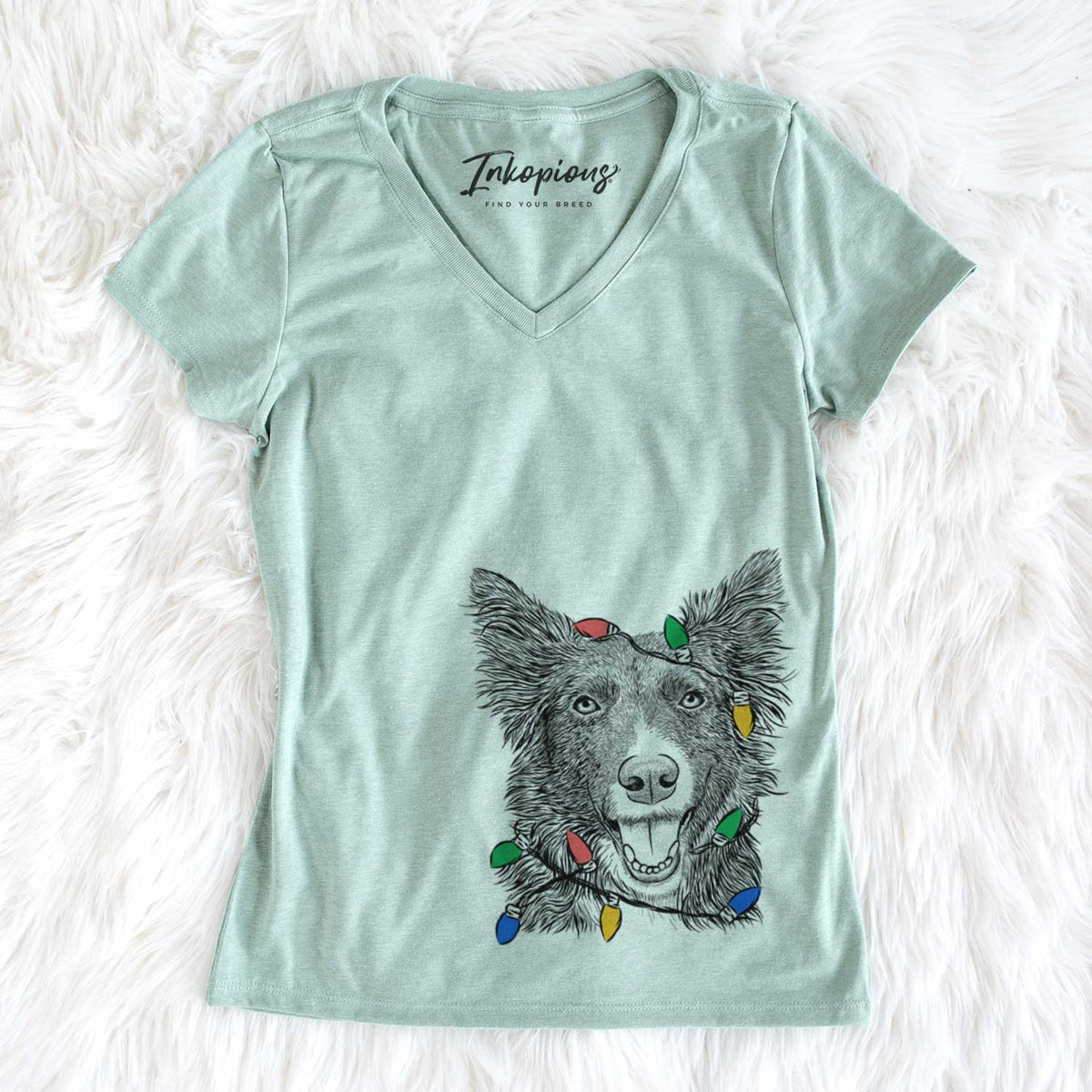 Christmas Lights Marti the Border Collie - Women&#39;s V-neck Shirt