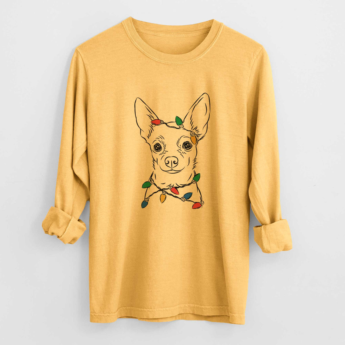 Christmas Lights Martini the Chihuahua - Heavyweight 100% Cotton Long Sleeve