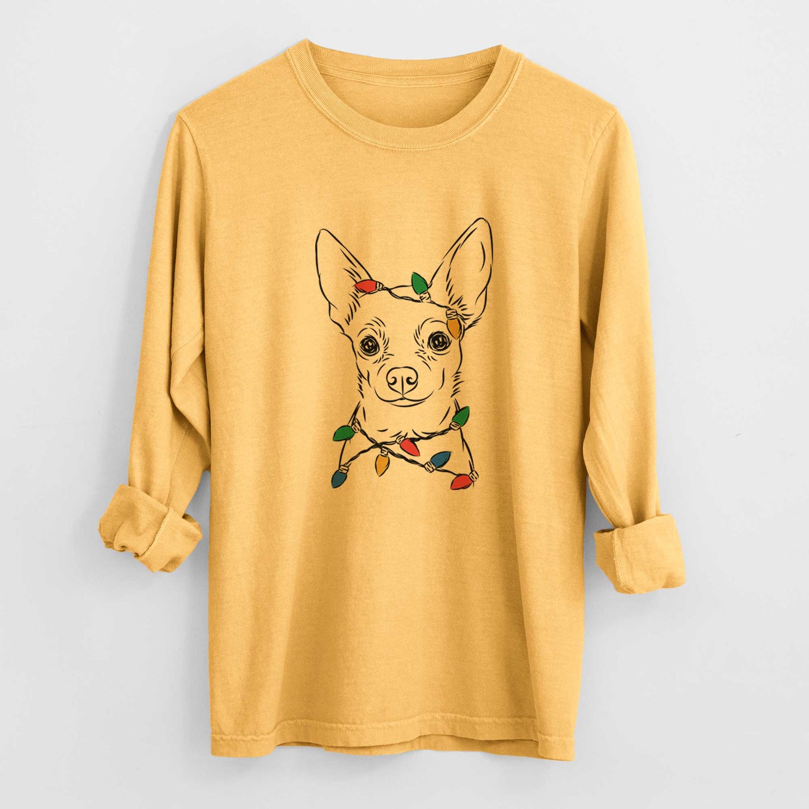 Christmas Lights Martini the Chihuahua - Heavyweight 100% Cotton Long Sleeve