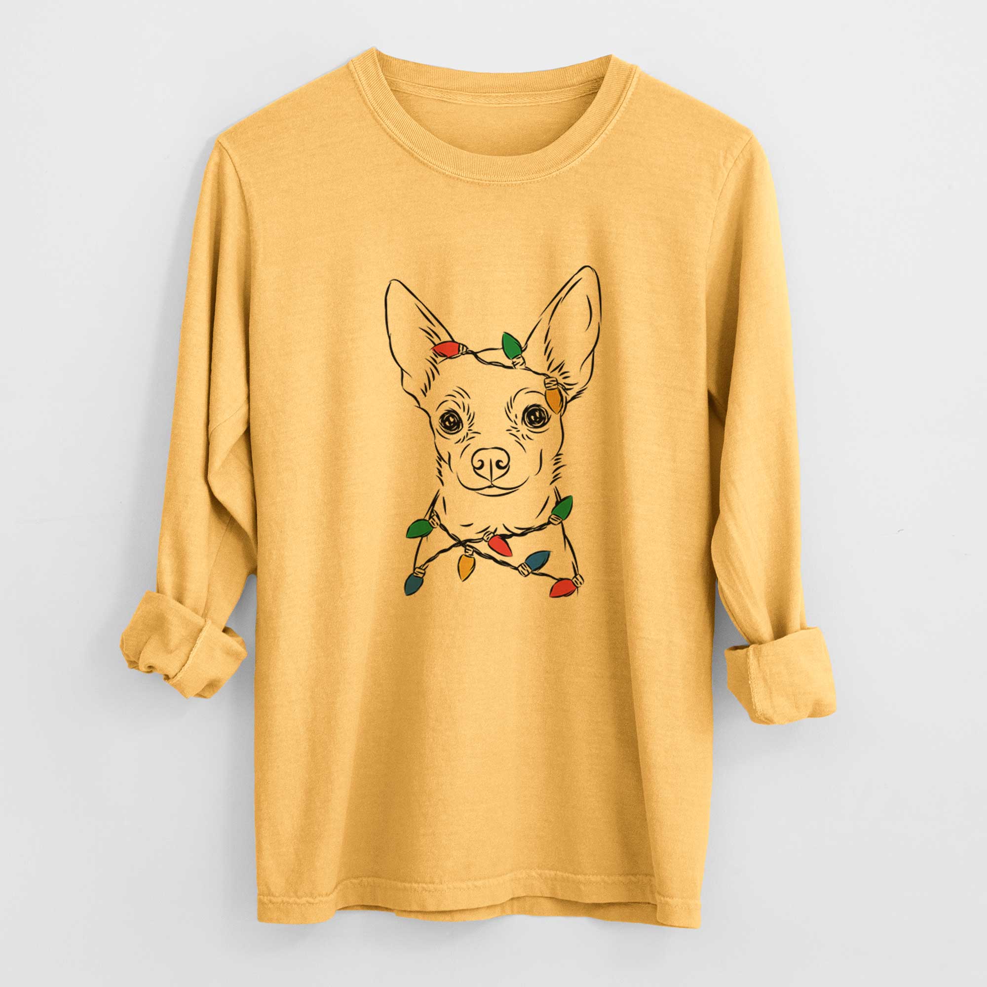 Christmas Lights Martini the Chihuahua - Heavyweight 100% Cotton Long Sleeve