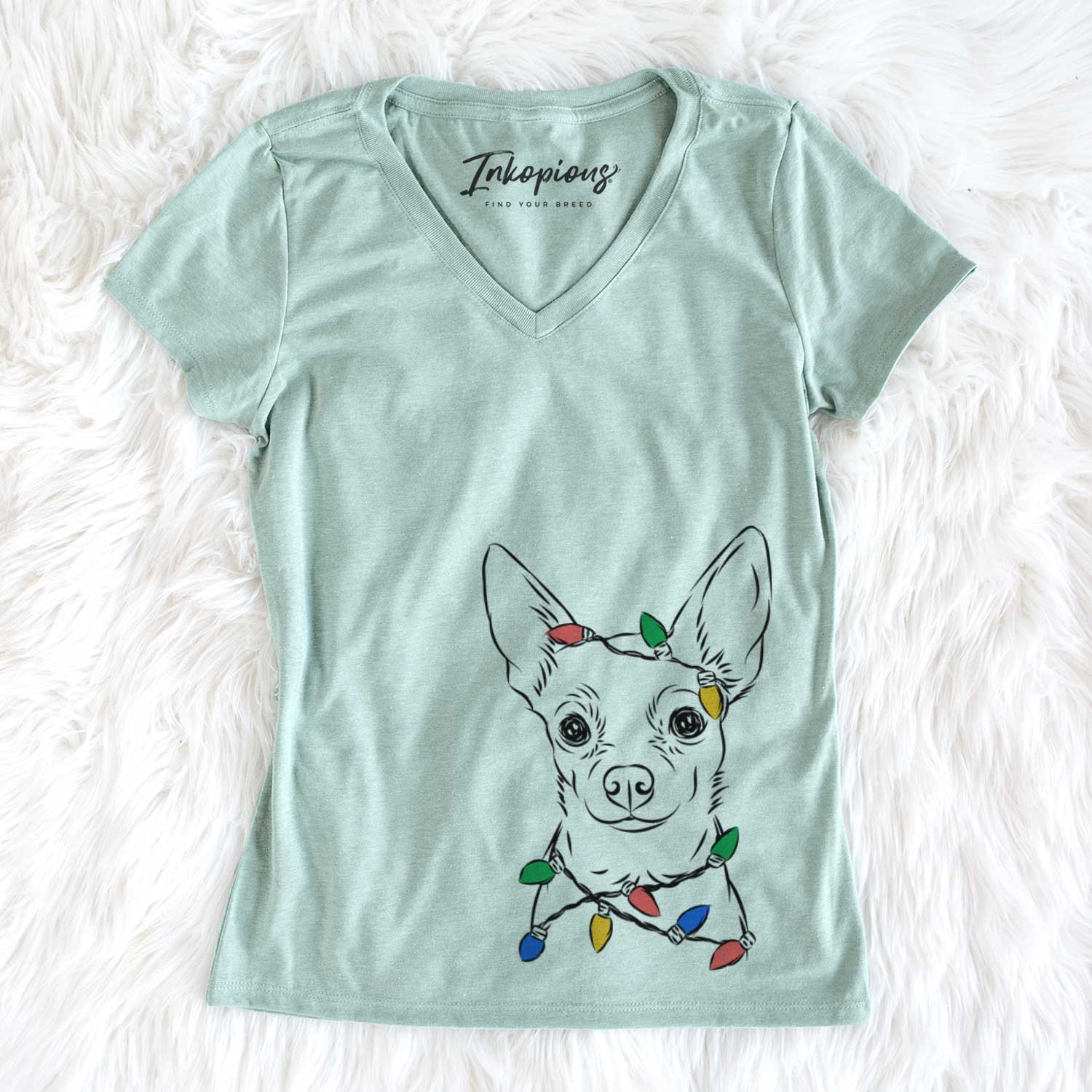 Christmas Lights Martini the Chihuahua - Women's V-neck Shirt