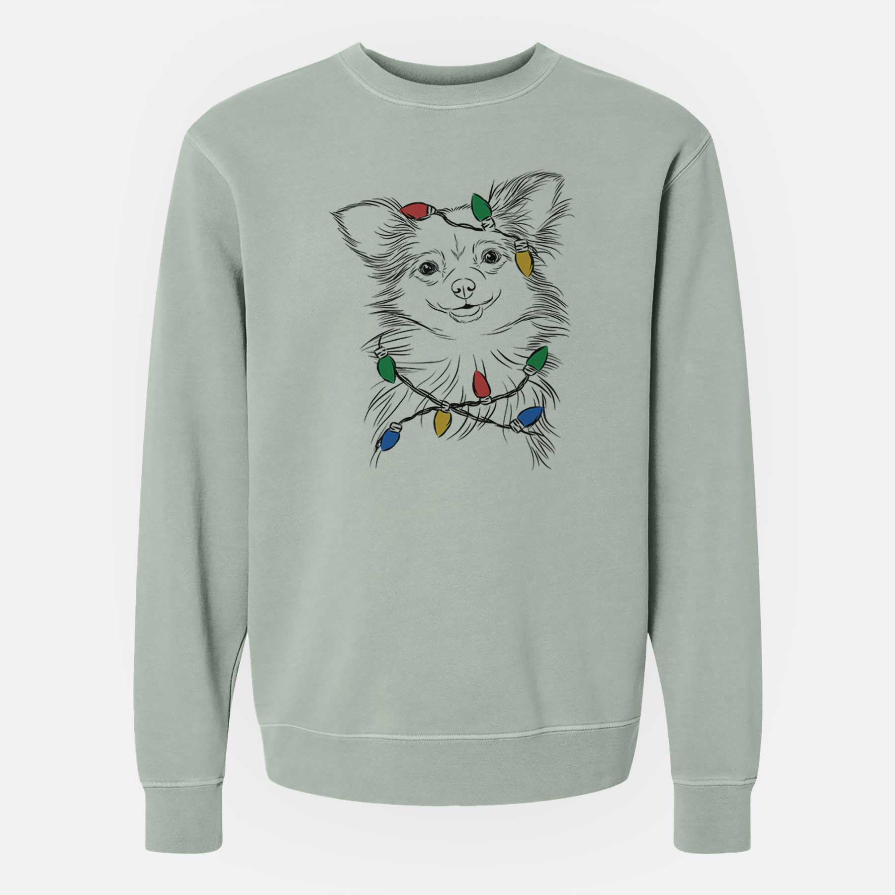 Christmas Lights Marzi the Long Haired Chihuahua - Unisex Pigment Dyed Crew Sweatshirt