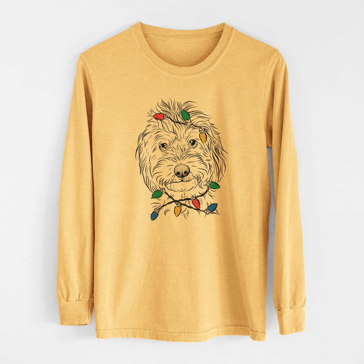 Christmas Lights Mason the Cavapoo - Heavyweight 100% Cotton Long Sleeve