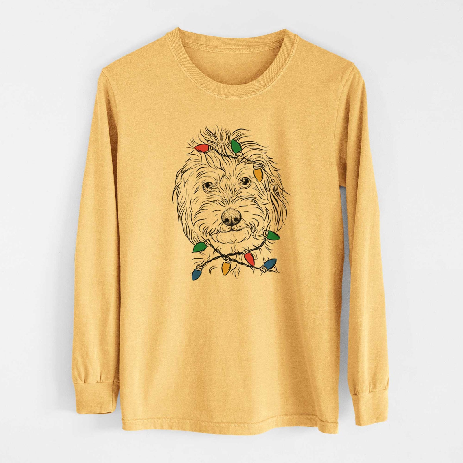 Christmas Lights Mason the Cavapoo - Heavyweight 100% Cotton Long Sleeve