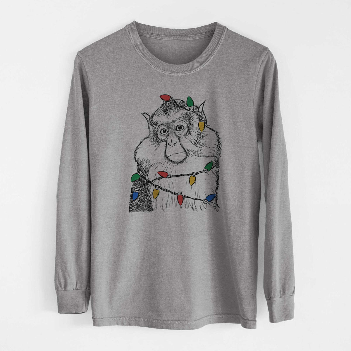 Christmas Lights Matata the Mona Monkey - Heavyweight 100% Cotton Long Sleeve