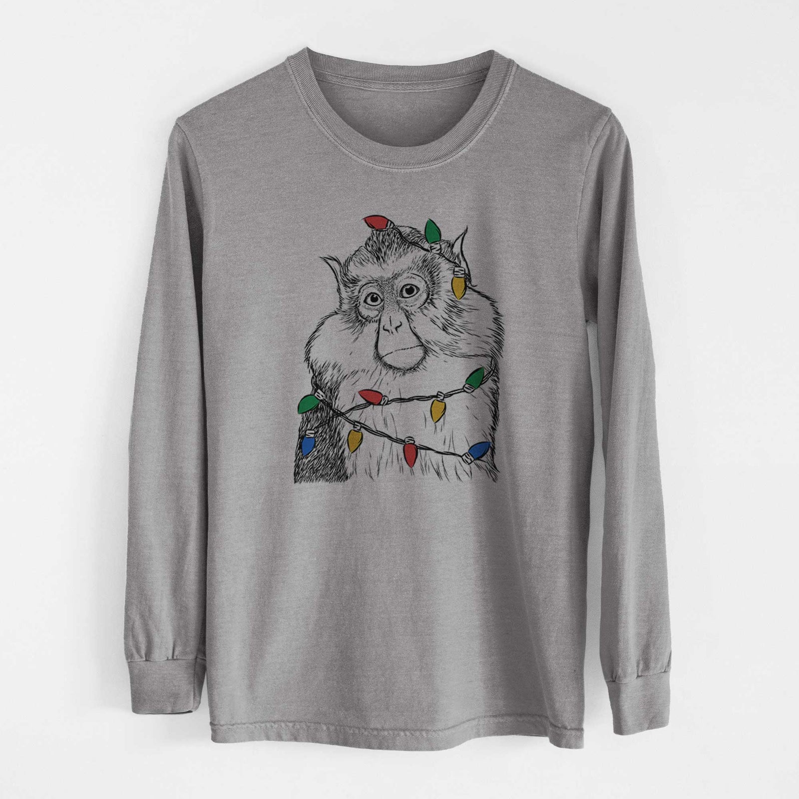 Christmas Lights Matata the Mona Monkey - Heavyweight 100% Cotton Long Sleeve