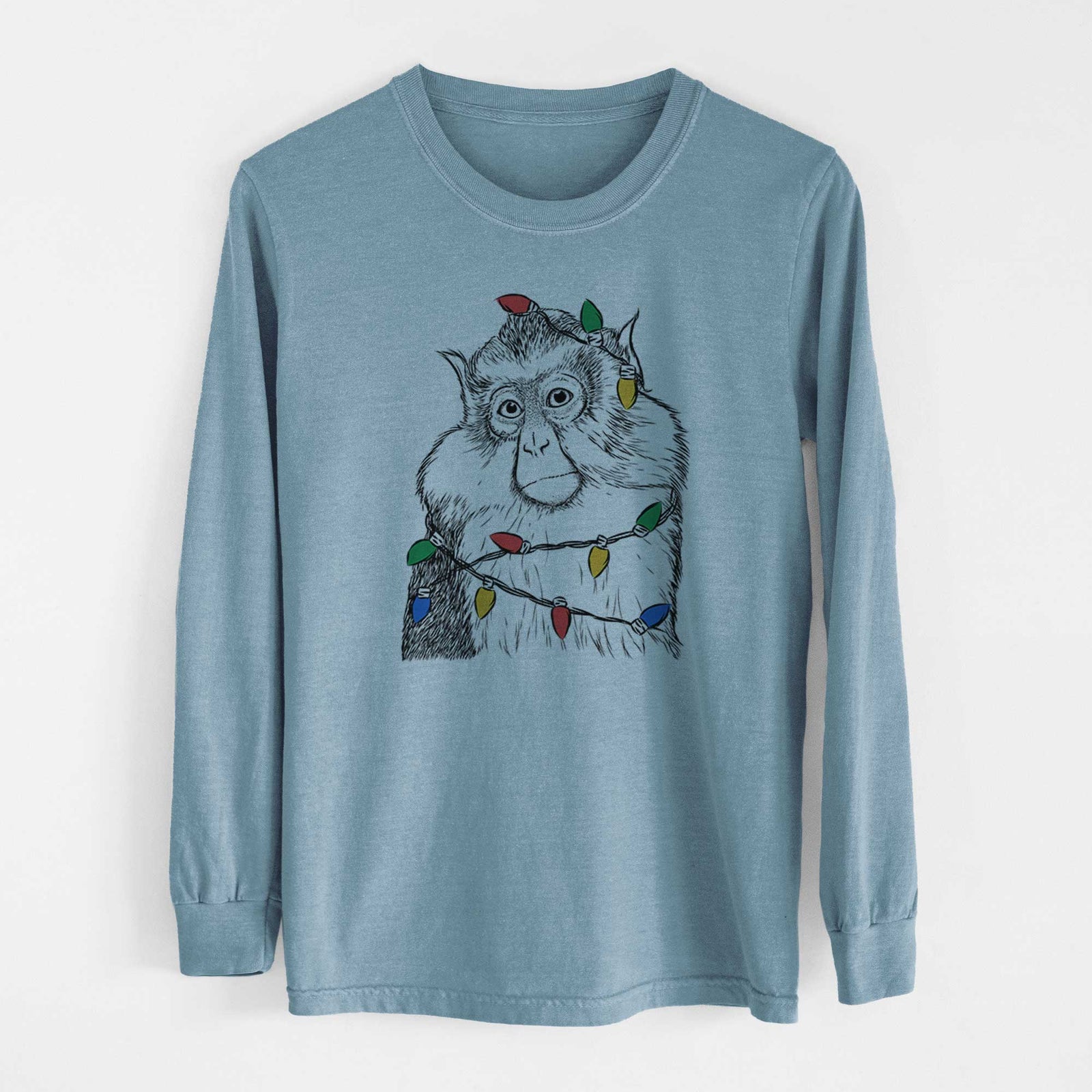 Christmas Lights Matata the Mona Monkey - Heavyweight 100% Cotton Long Sleeve