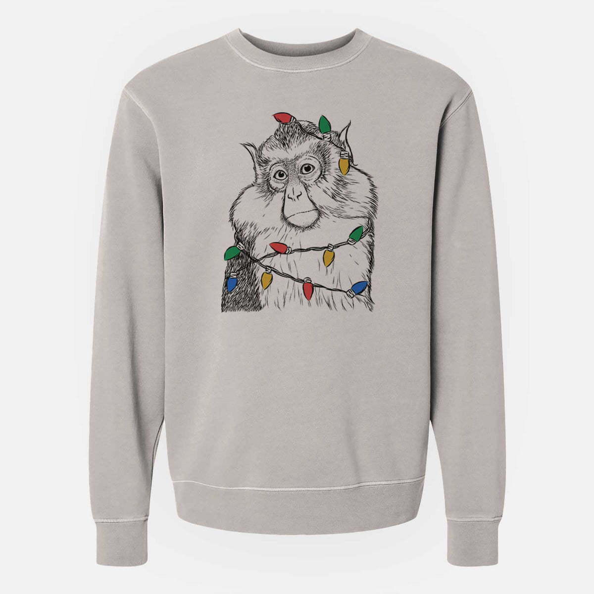 Christmas Lights Matata the Mona Monkey - Unisex Pigment Dyed Crew Sweatshirt