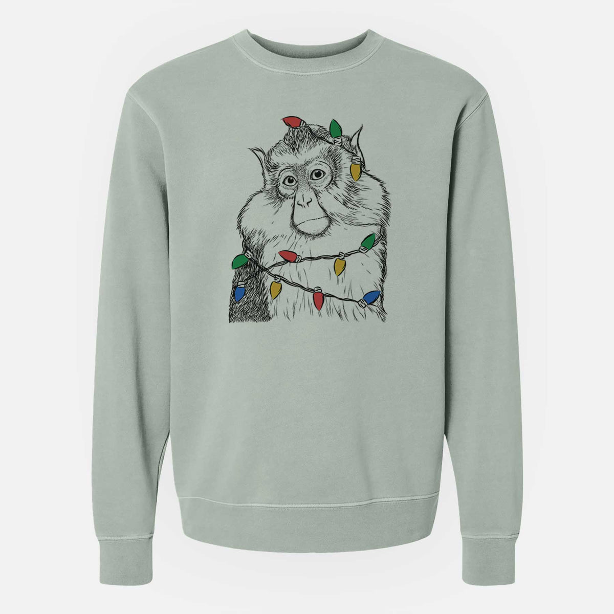Christmas Lights Matata the Mona Monkey - Unisex Pigment Dyed Crew Sweatshirt