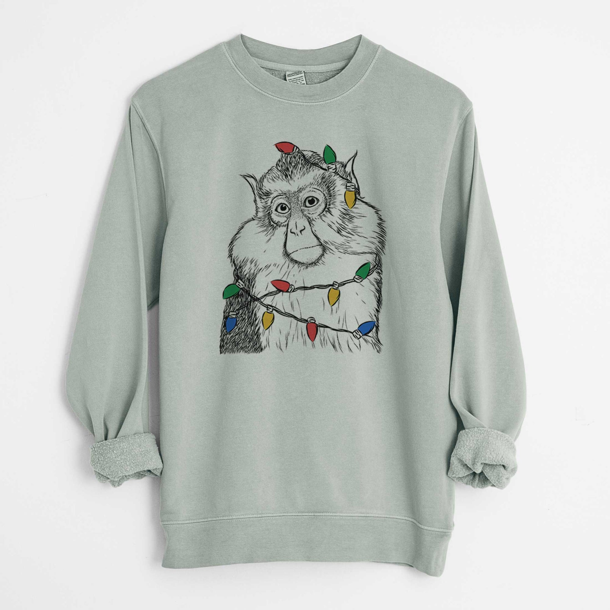 Christmas Lights Matata the Mona Monkey - Unisex Pigment Dyed Crew Sweatshirt