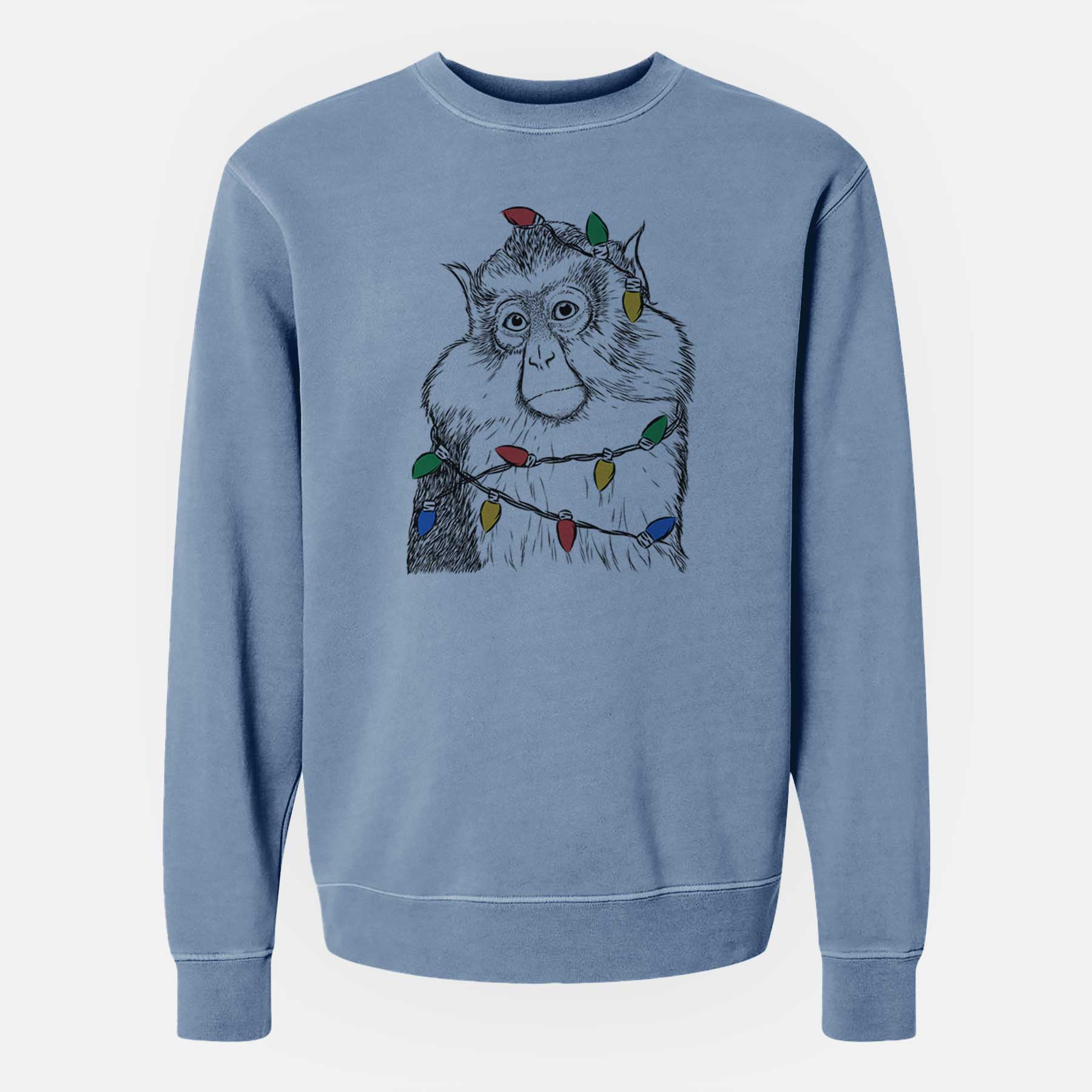 Christmas Lights Matata the Mona Monkey - Unisex Pigment Dyed Crew Sweatshirt