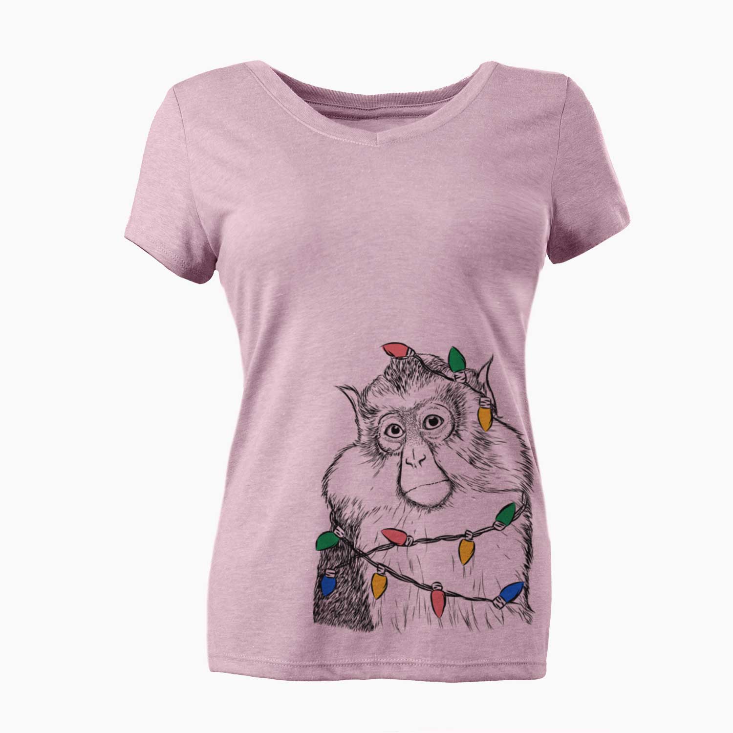 Christmas Lights Matata the Mona Monkey - Women's V-neck Shirt