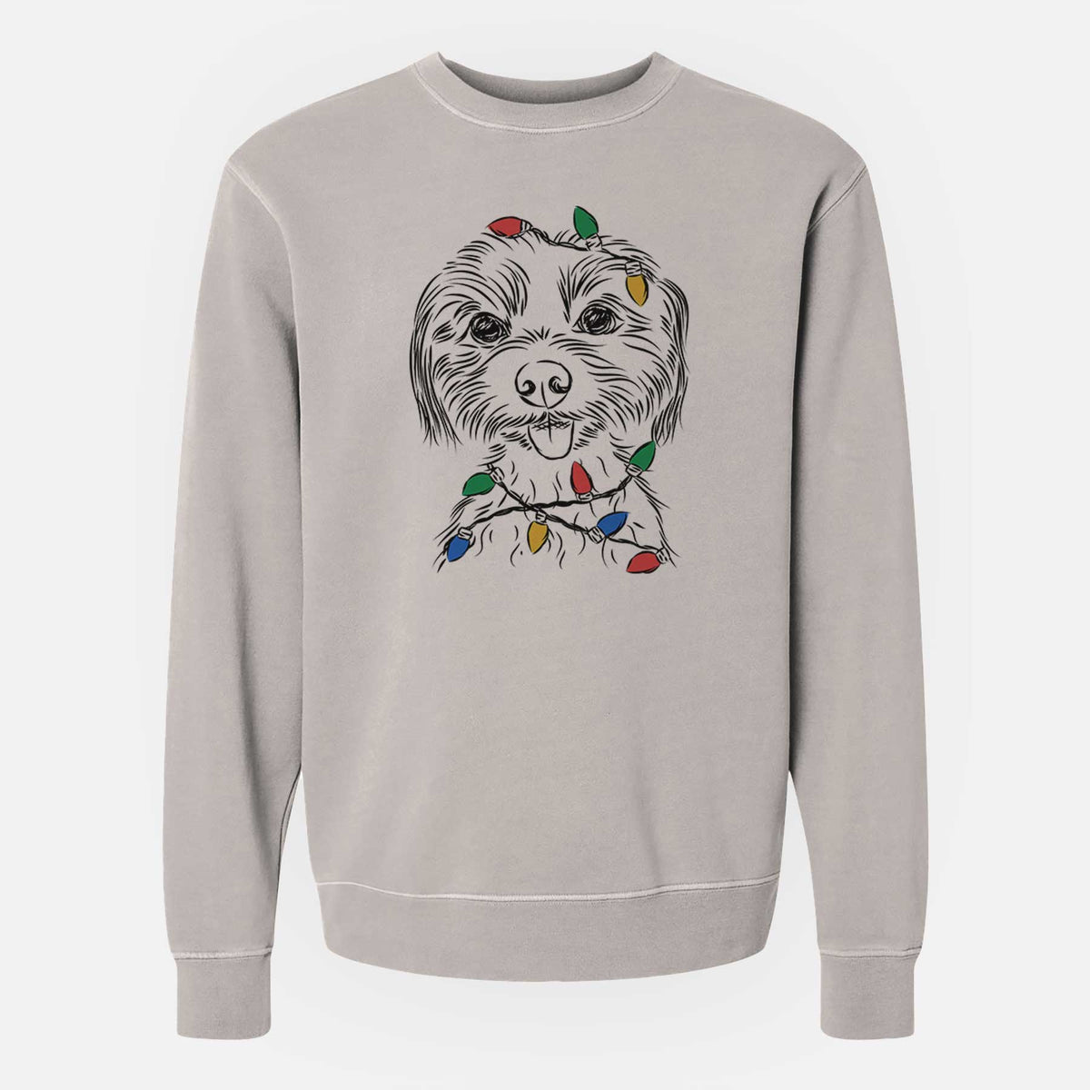 Christmas Lights Mater the Yorkshire Terrier - Unisex Pigment Dyed Crew Sweatshirt