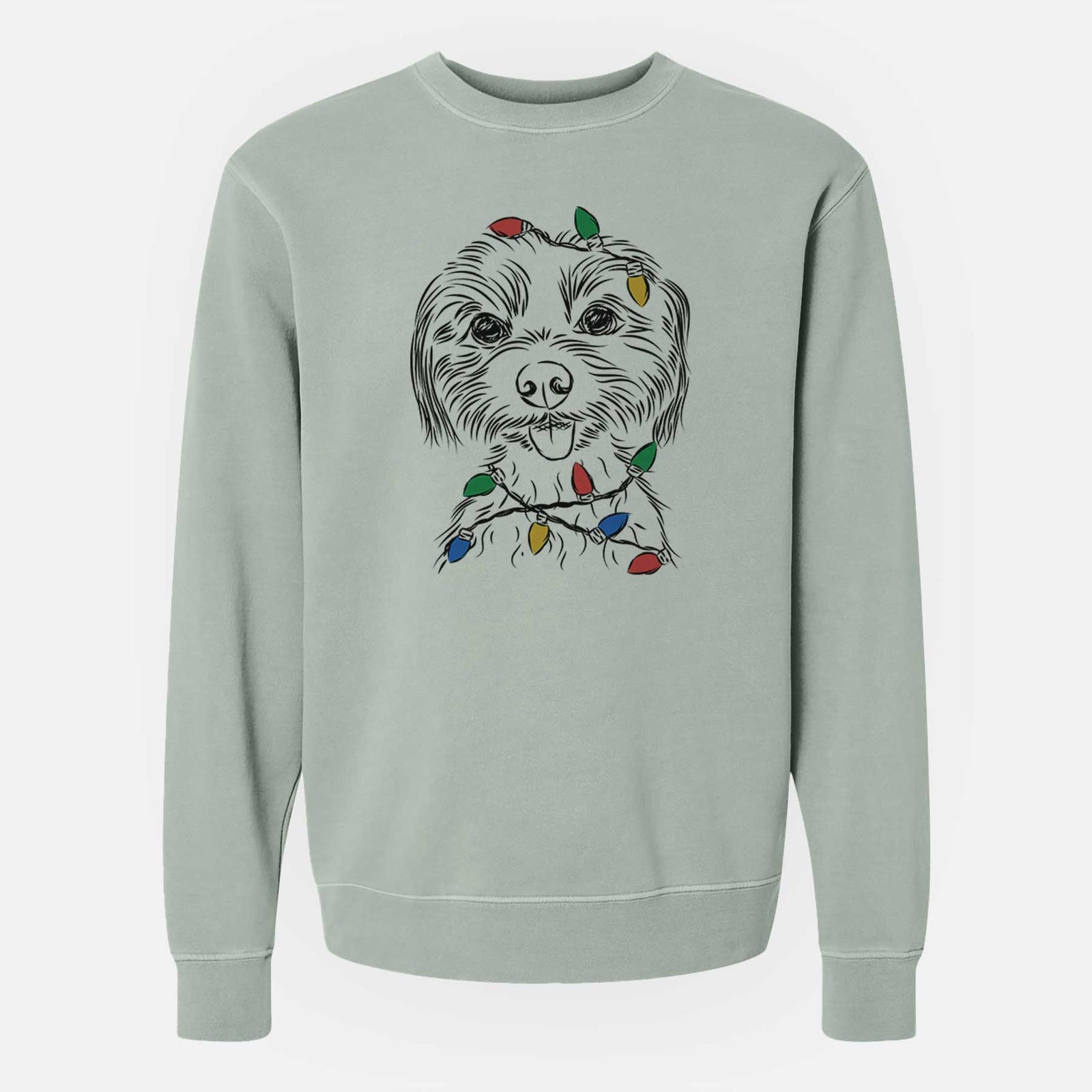 Christmas Lights Mater the Yorkshire Terrier - Unisex Pigment Dyed Crew Sweatshirt