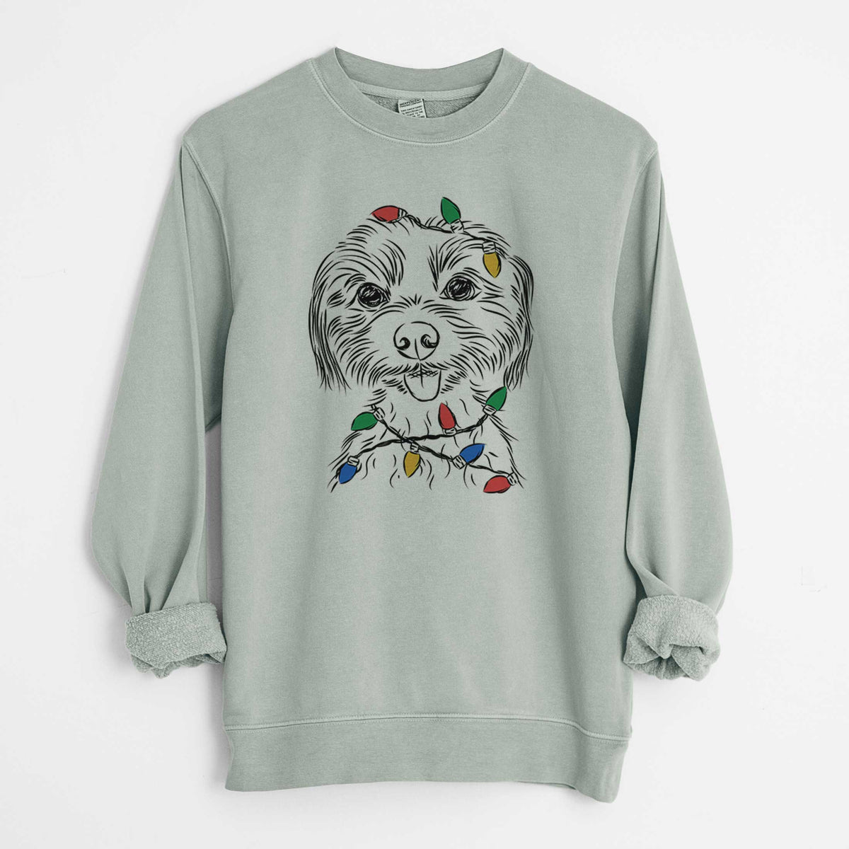 Christmas Lights Mater the Yorkshire Terrier - Unisex Pigment Dyed Crew Sweatshirt