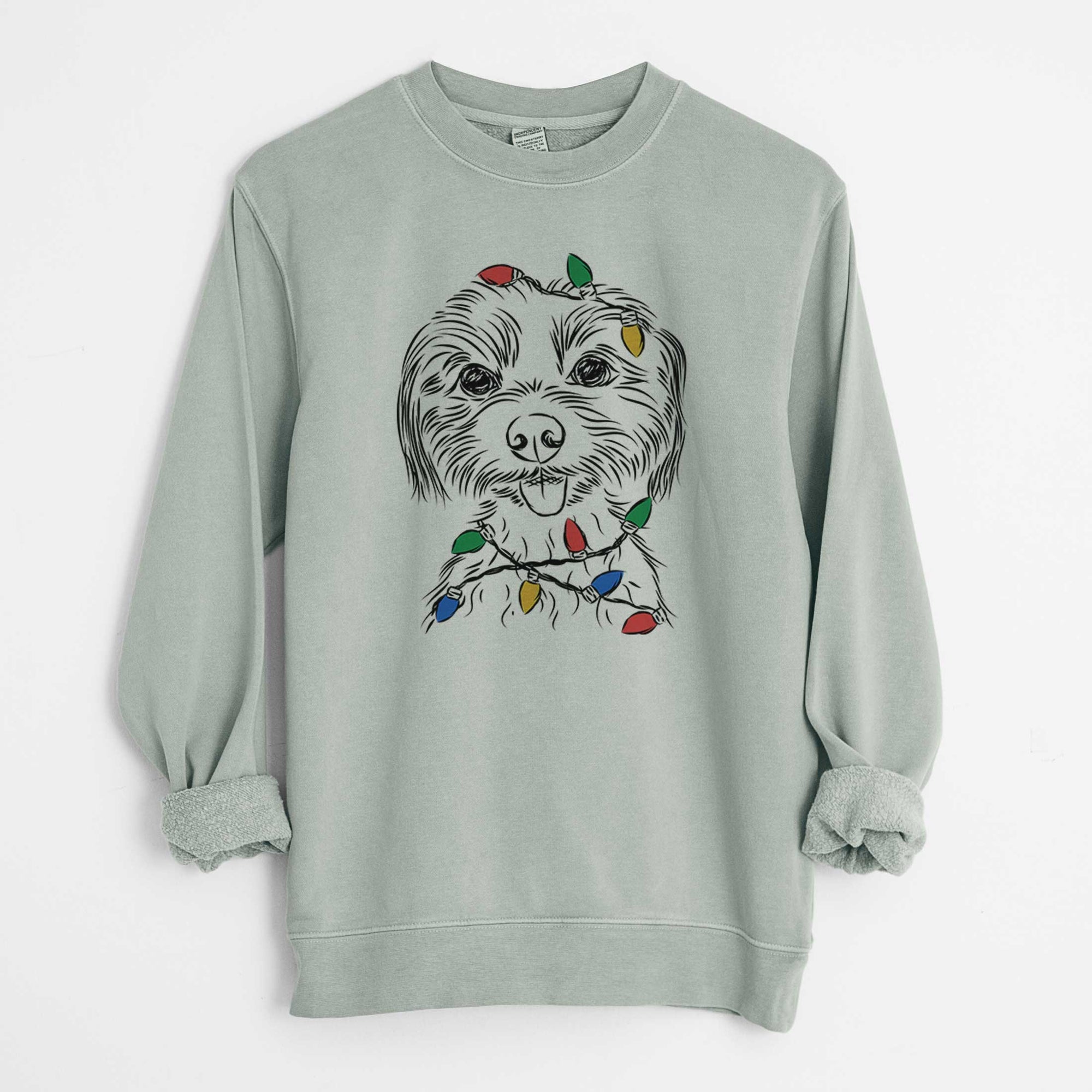 Christmas Lights Mater the Yorkshire Terrier - Unisex Pigment Dyed Crew Sweatshirt
