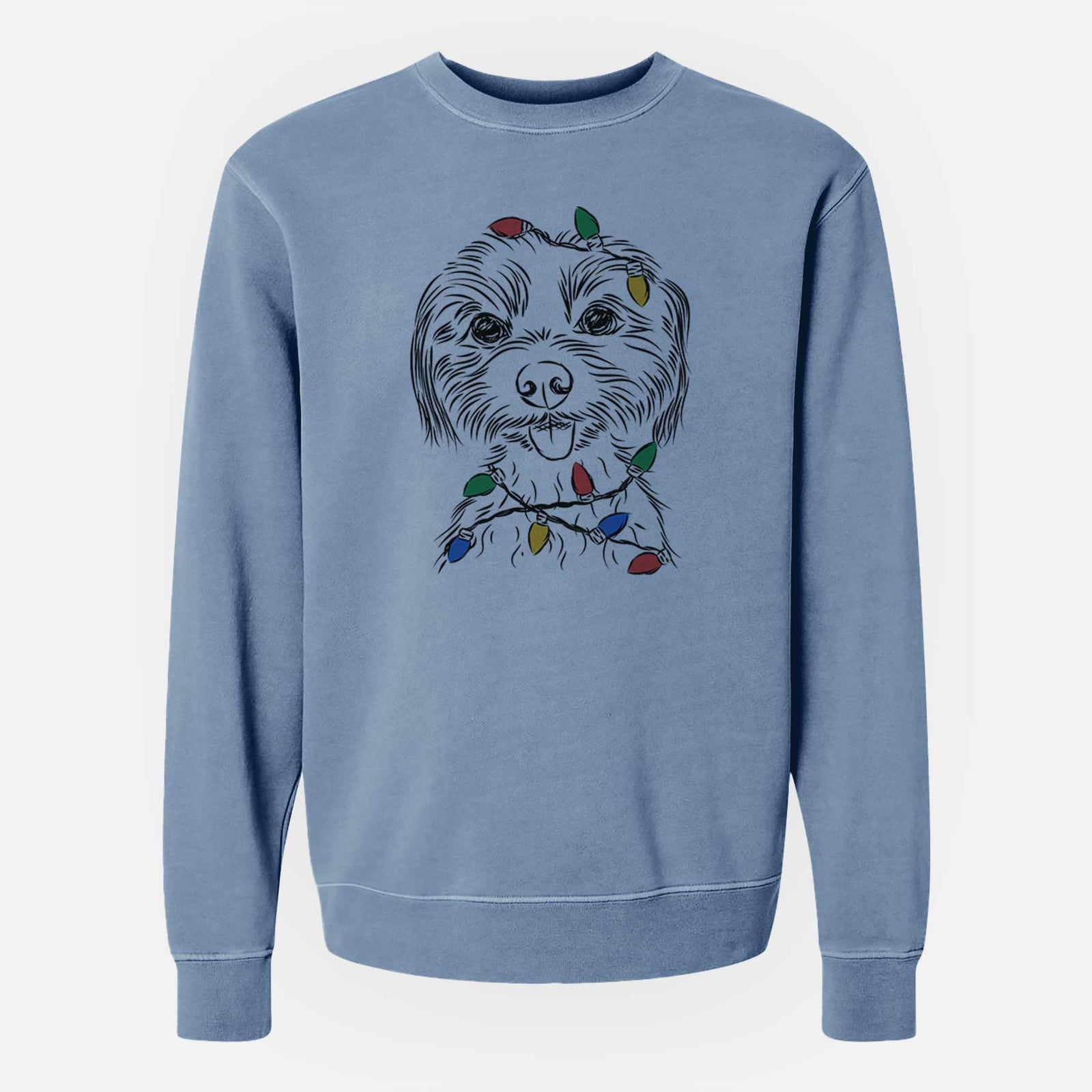 Christmas Lights Mater the Yorkshire Terrier - Unisex Pigment Dyed Crew Sweatshirt