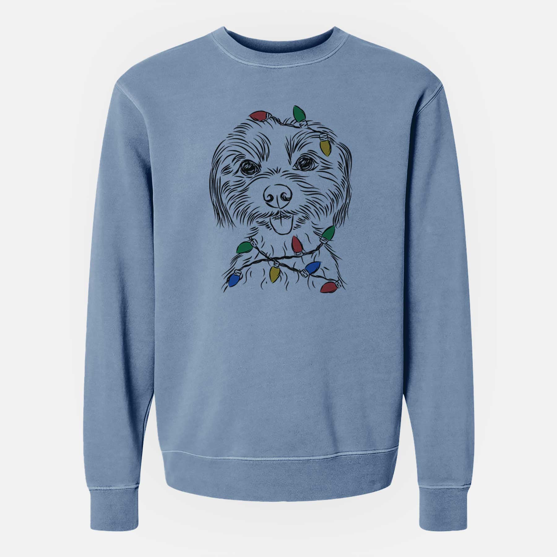 Christmas Lights Mater the Yorkshire Terrier - Unisex Pigment Dyed Crew Sweatshirt