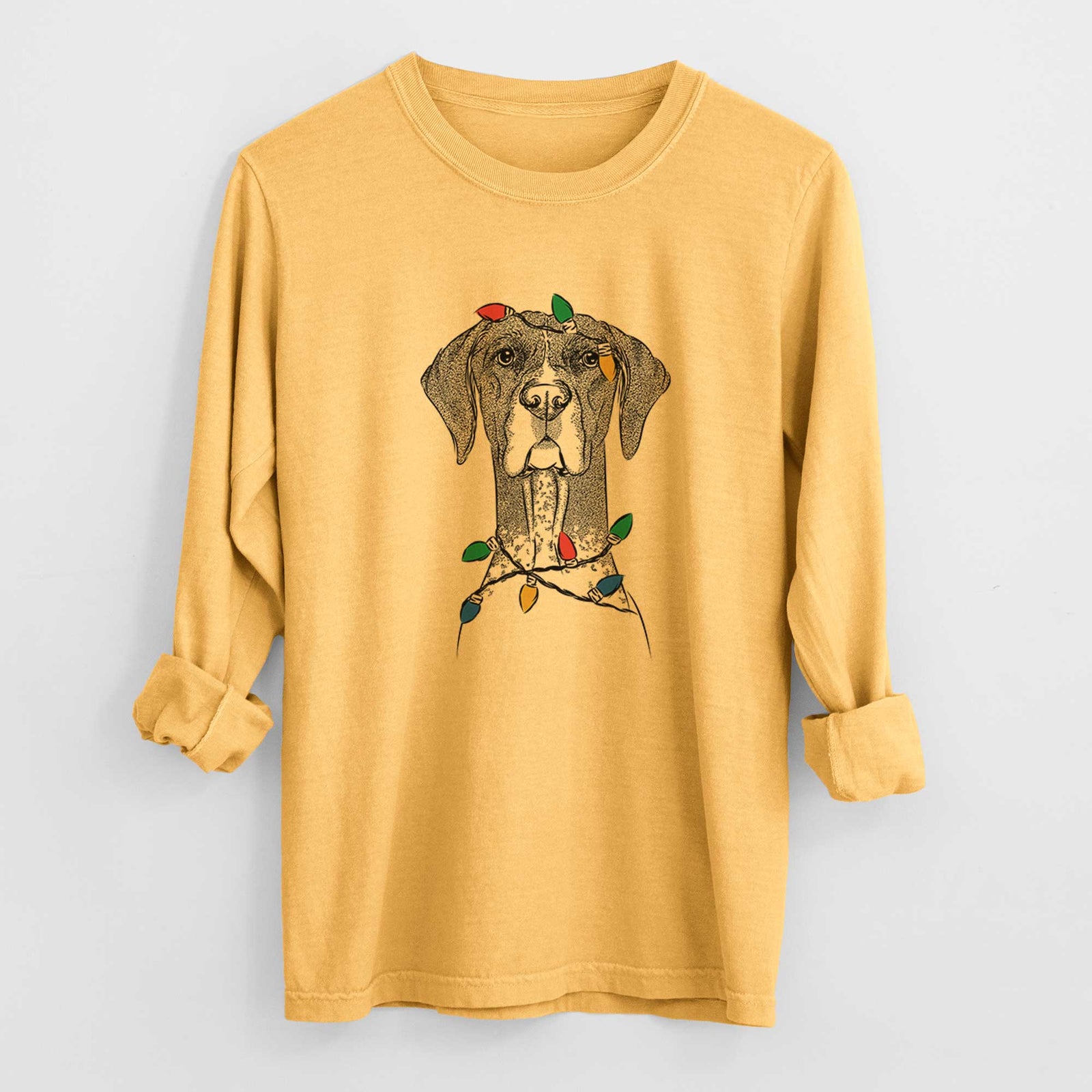 Christmas Lights Mattis the German Shorthaired Pointer - Heavyweight 100% Cotton Long Sleeve