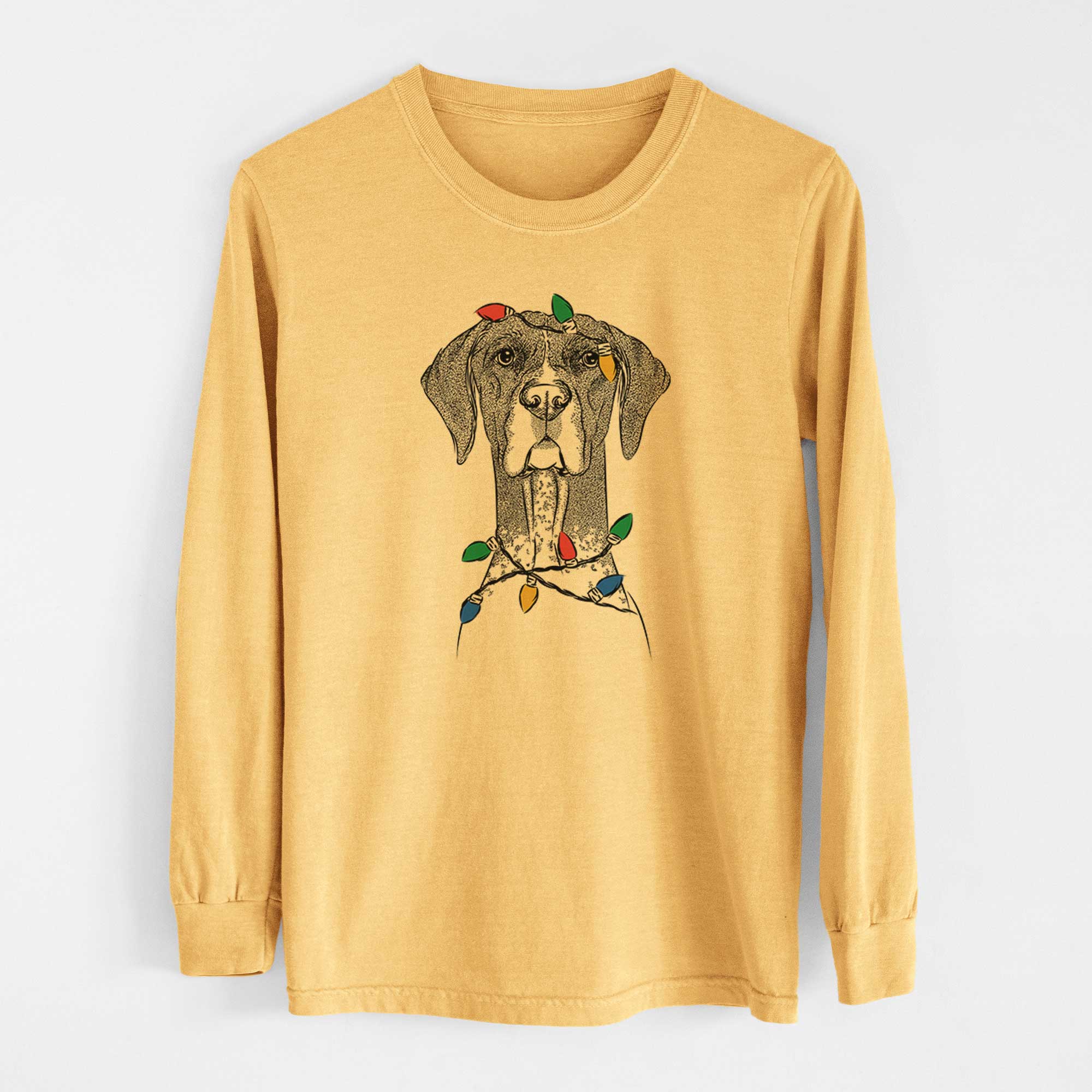 Christmas Lights Mattis the German Shorthaired Pointer - Heavyweight 100% Cotton Long Sleeve