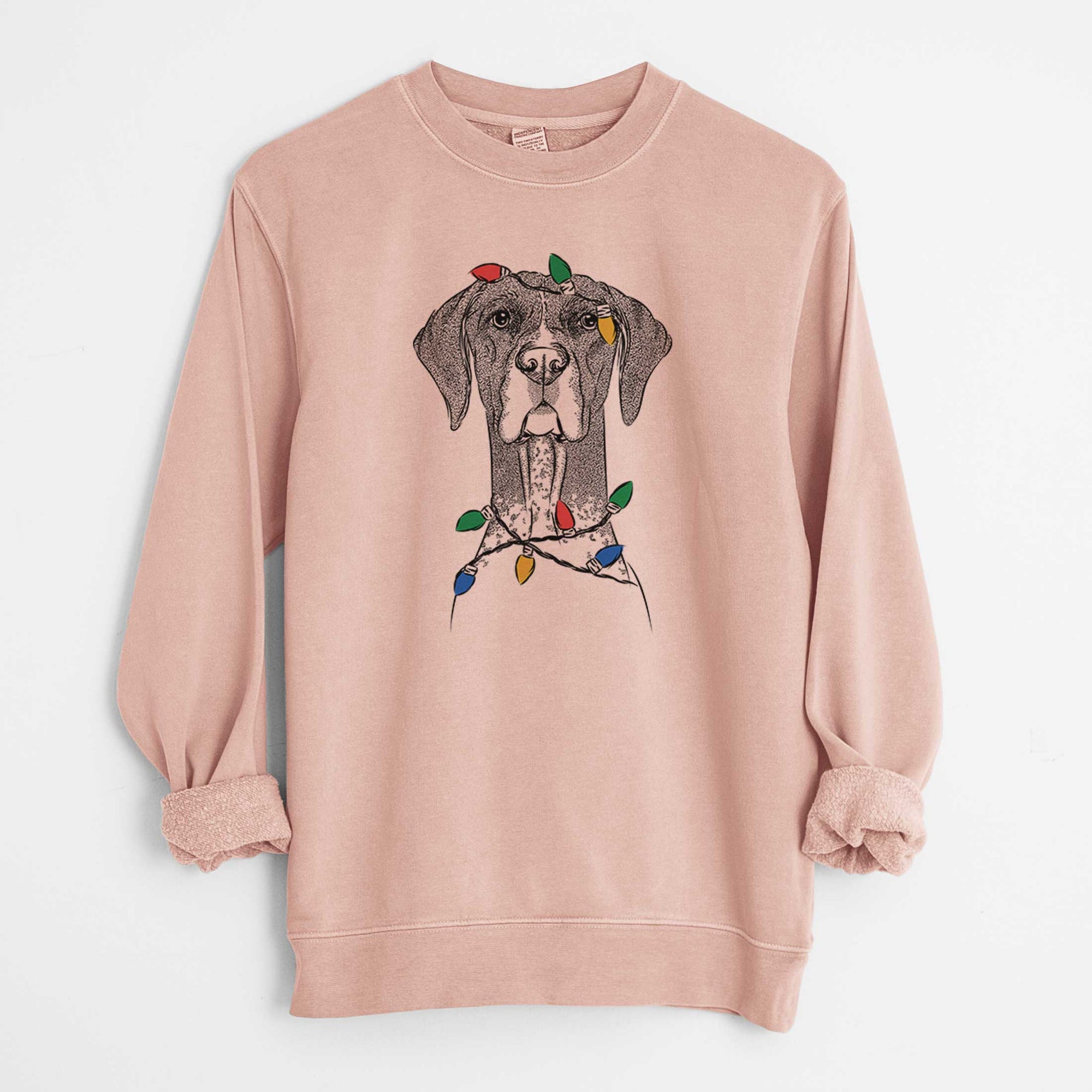 Christmas Lights Mattis the German Shorthaired Pointer - Unisex Pigment Dyed Crew Sweatshirt