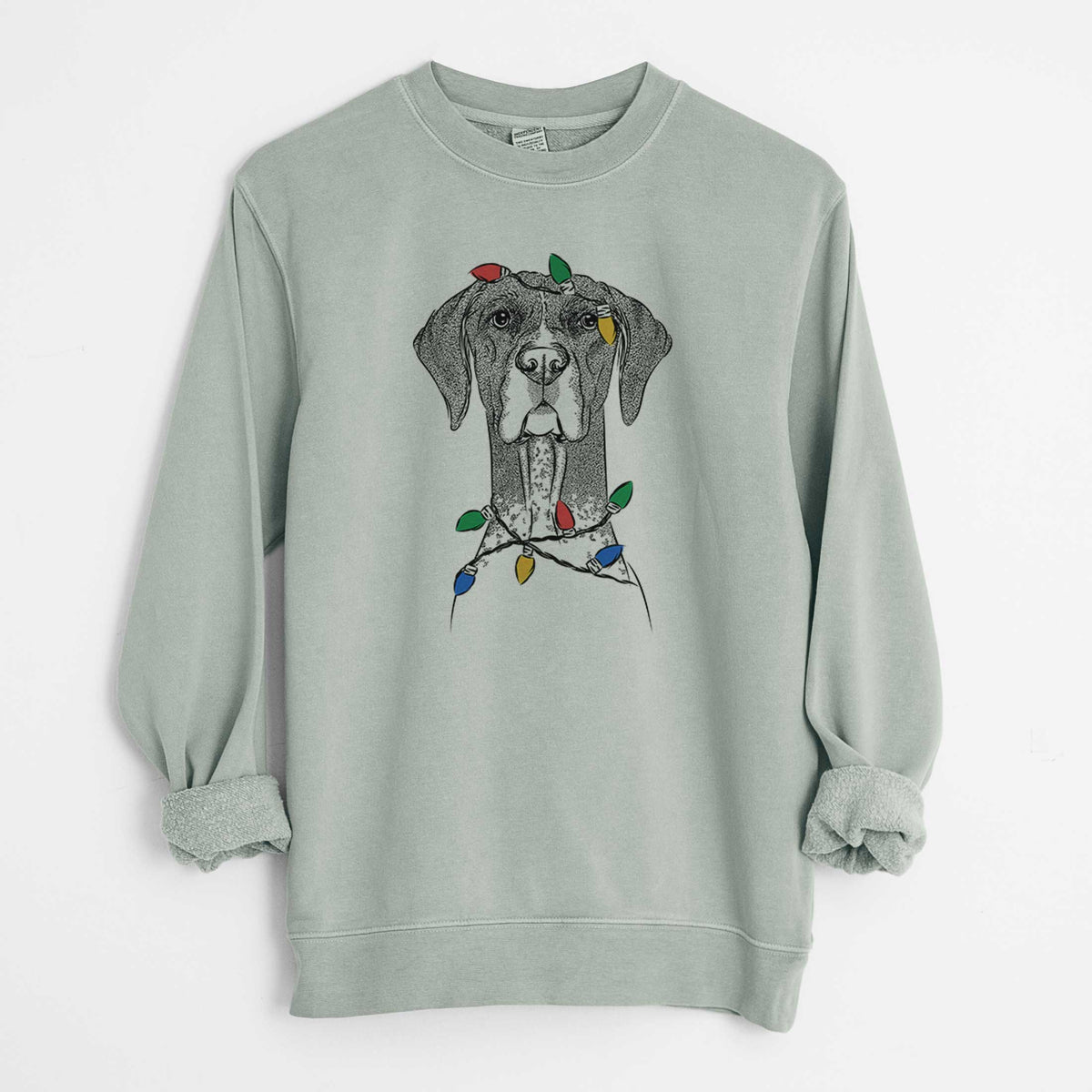 Christmas Lights Mattis the German Shorthaired Pointer - Unisex Pigment Dyed Crew Sweatshirt
