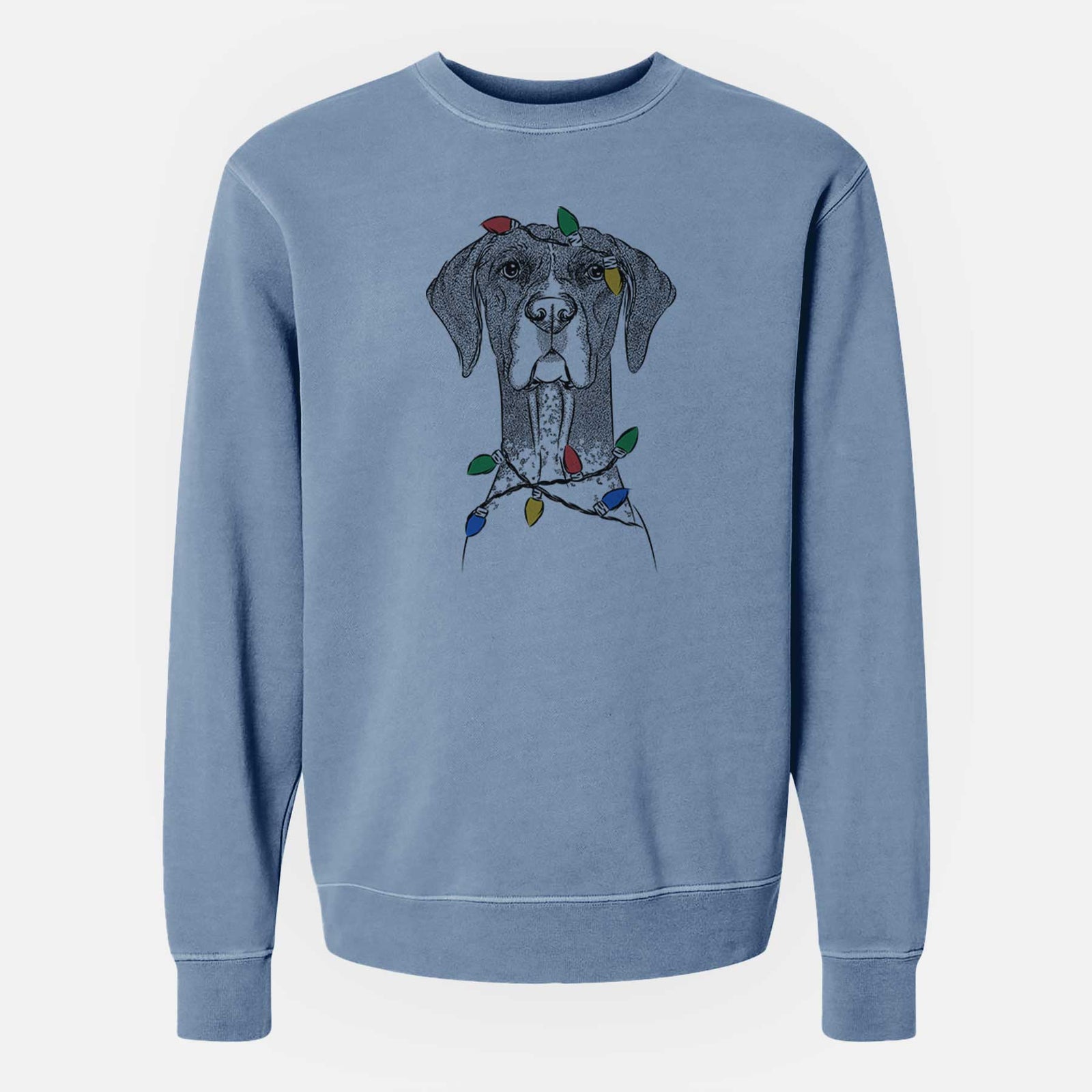 Christmas Lights Mattis the German Shorthaired Pointer - Unisex Pigment Dyed Crew Sweatshirt