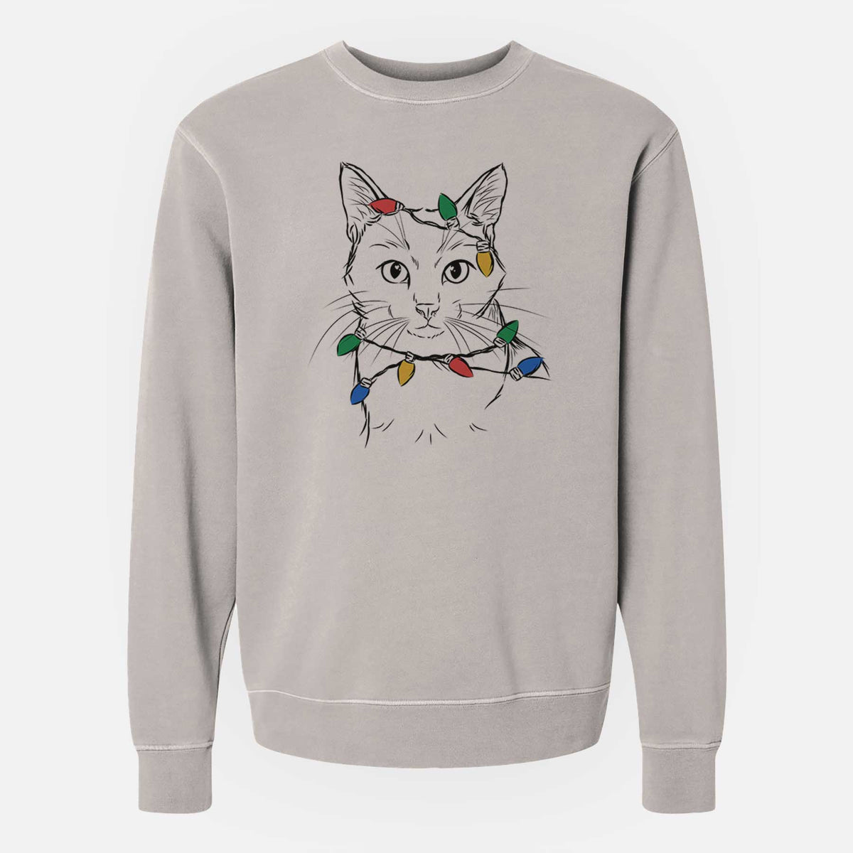 Christmas Lights Maverick the Cat - Unisex Pigment Dyed Crew Sweatshirt