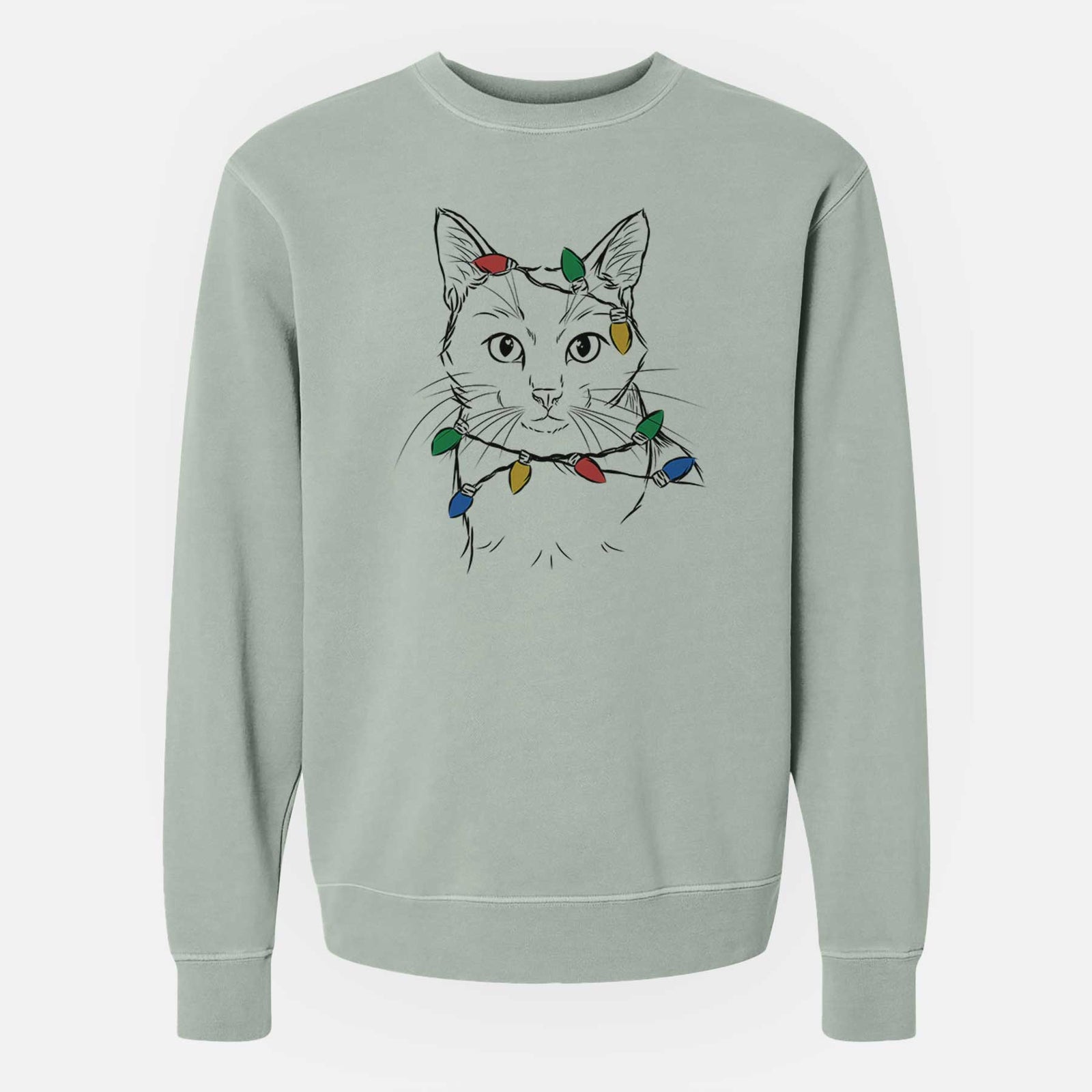 Christmas Lights Maverick the Cat - Unisex Pigment Dyed Crew Sweatshirt